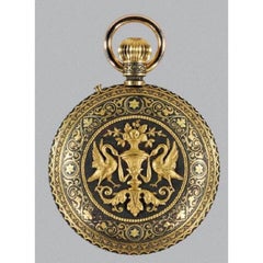 Rare Placido Zuloaga Spanish Damascened Gold and Steel Pocket Watch