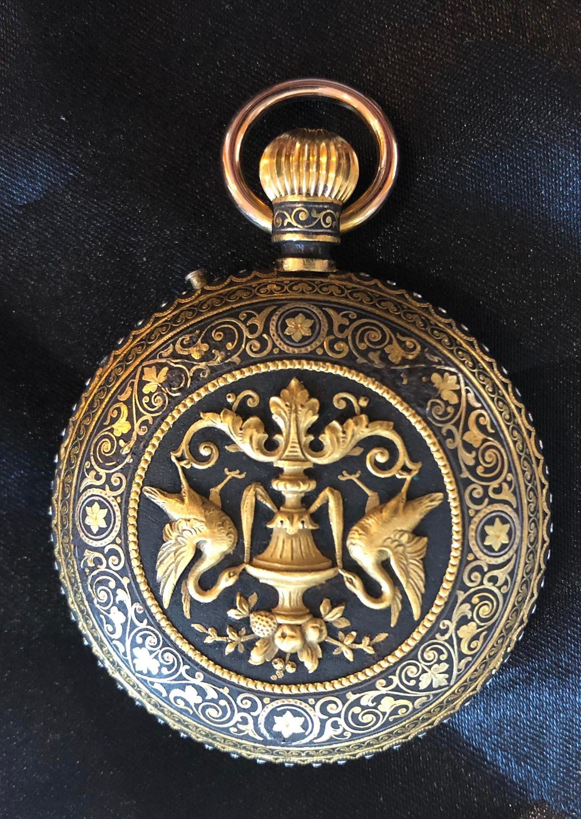Rare Placido Zuloaga Spanish Damascened Gold and Steel Pocket Watch 2