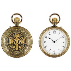 Antique Rare Placido Zuloaga Spanish Damascened Gold and Steel Pocket Watch