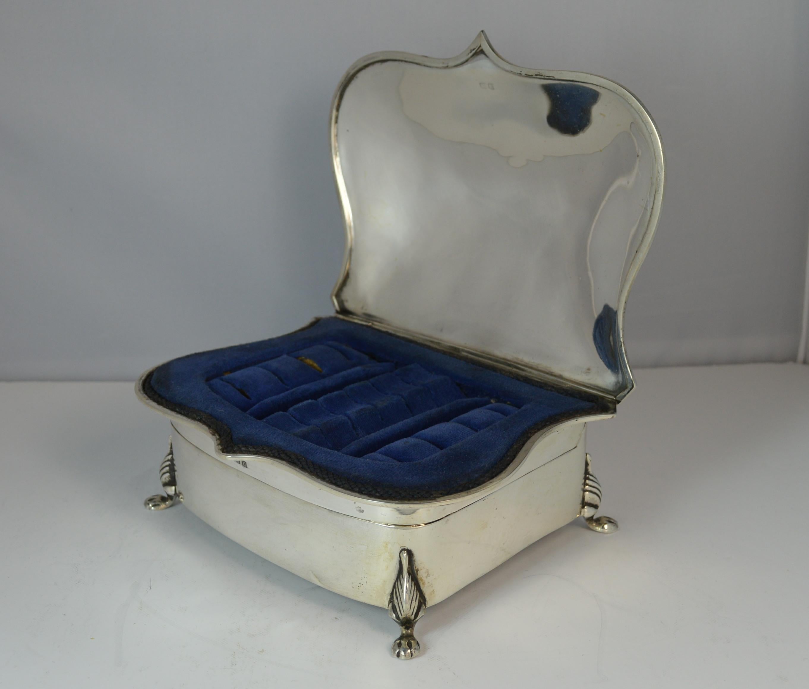Women's or Men's Rare Plain 1919 Hallmarked Solid Silver Two-Tier Jewelry and Multi Ring Box