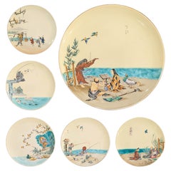 Rare plates with Japanese scenes, Vieillard manufactory, circa 1880