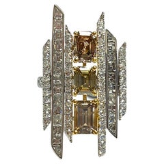  Rare Platinum and 18KT Gold Glittering 5CT Fancy Cognac Diamond Deco Style Ring