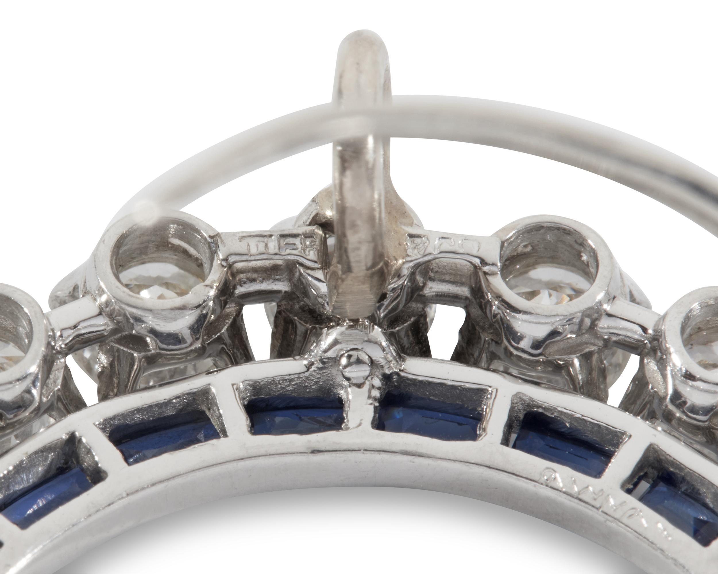 Women's Rare PLATINUM ORIG TIFFANY & CO Sapphire Diamond Pendant Brooch approx  7CTS  For Sale