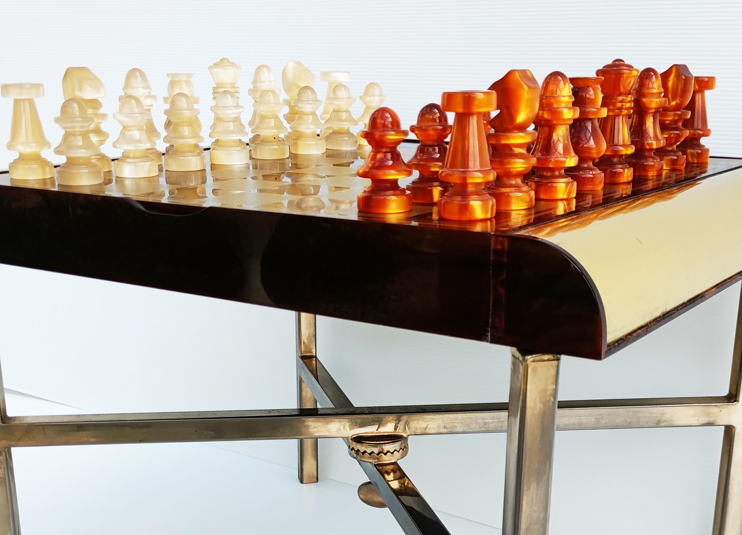 Italian Rare Plexiglass Chess Set on Table, Italy, 1970s