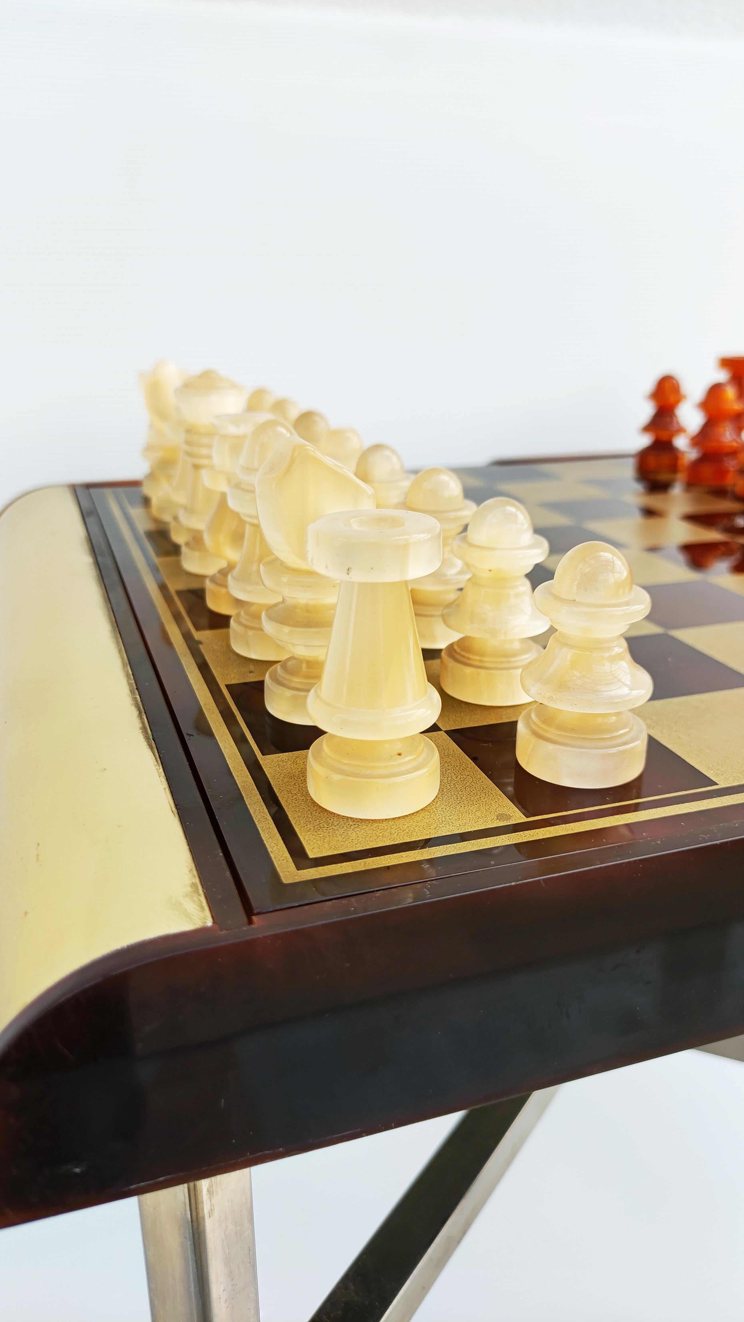 Metal Rare Plexiglass Chess Set on Table, Italy, 1970s