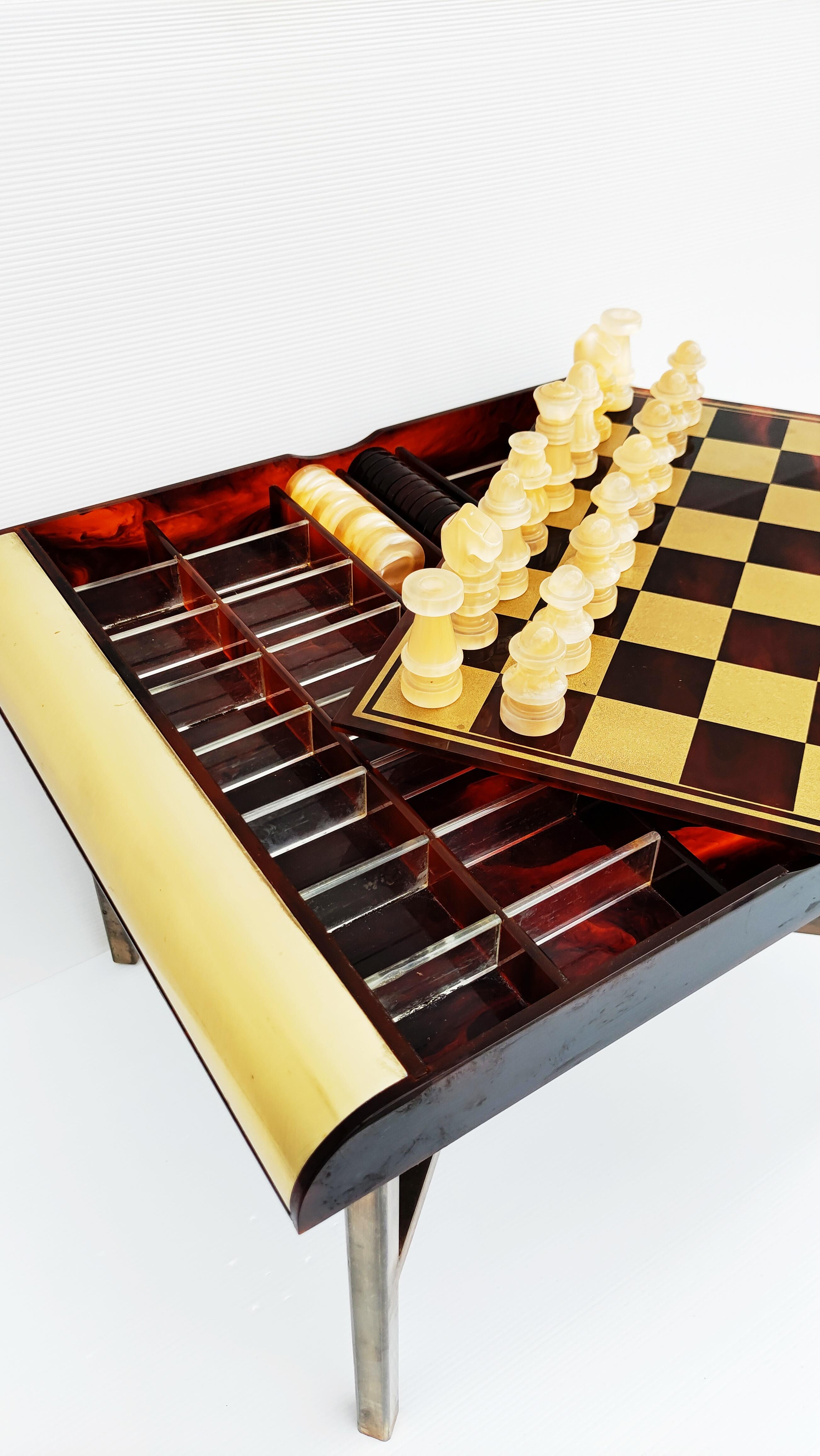 Rare Plexiglass Chess Set on Table, Italy, 1970s 2