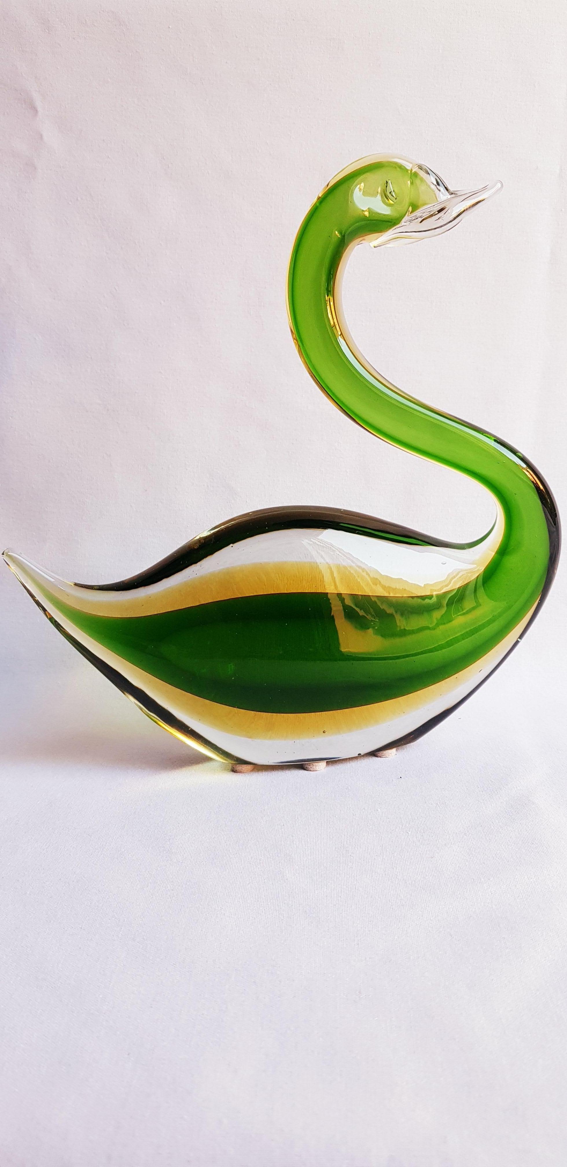 Art Deco Rare Poli for Seguso Vetri d'Arte Somerso Swan For Sale