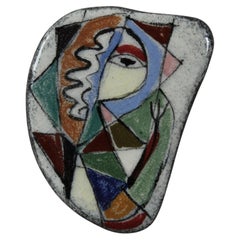 Seltene Polia Pillin kubistische Picasso-Esque Hand-Painted Keramik Brosche - Kunst-Schmuck