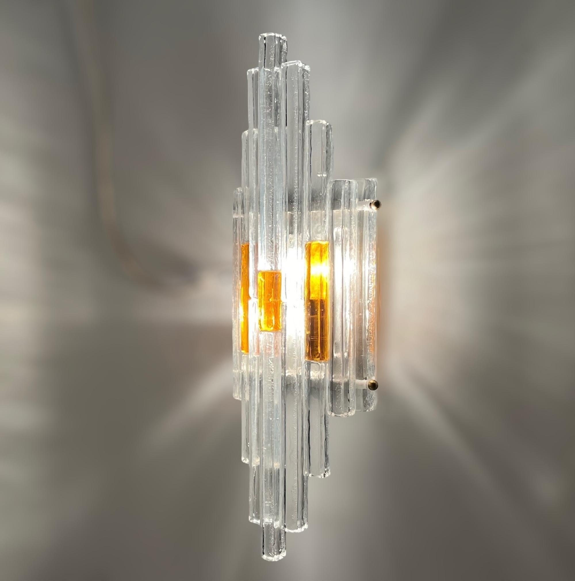 Mid-Century Modern Rare Poliarte 'Linea' 70s Wall lamp - Albano Poli Handcrafted Glass Lighting For Sale