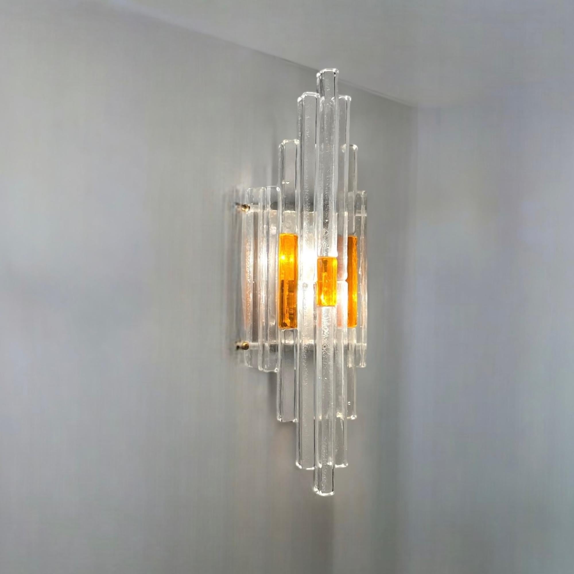 Seltene Poliarte 'Linea' 70s Wandlampe - Albano Poli Handcrafted Glass Lighting (Italienisch) im Angebot