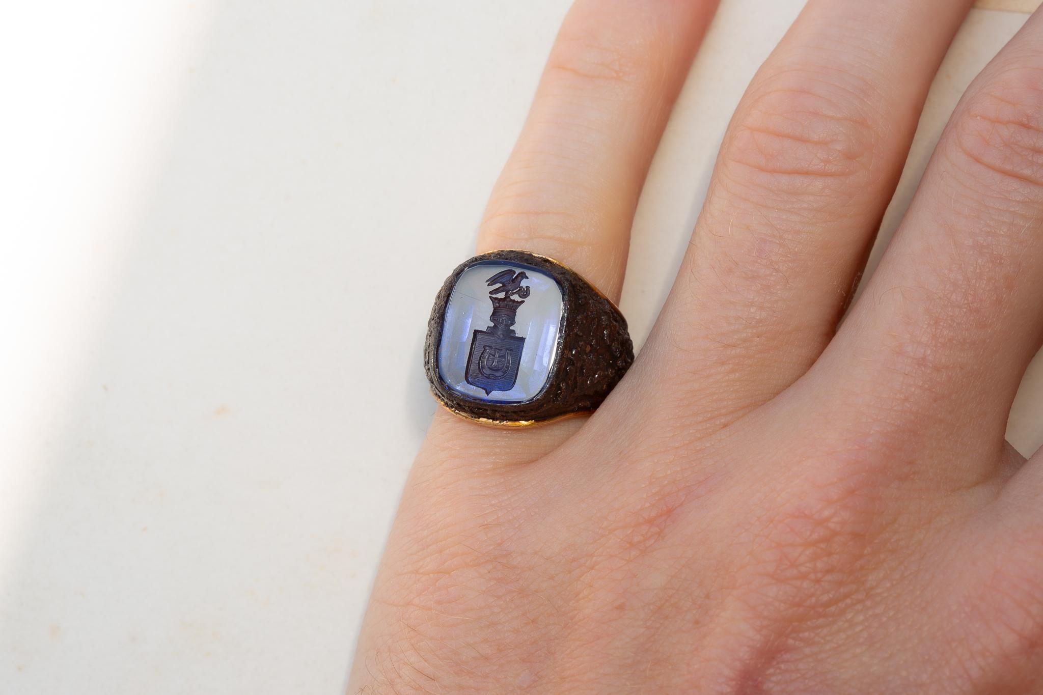 Rare Polish Noble Sapphire, Gold and Iron Ring Jastrzębiec Szlachta 4