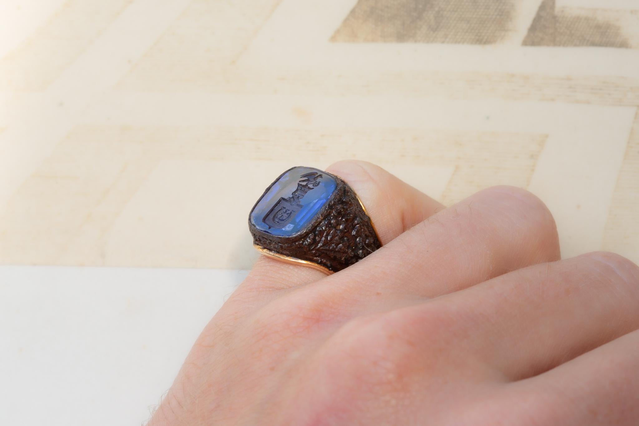 Rare Polish Noble Sapphire, Gold and Iron Ring Jastrzębiec Szlachta 5