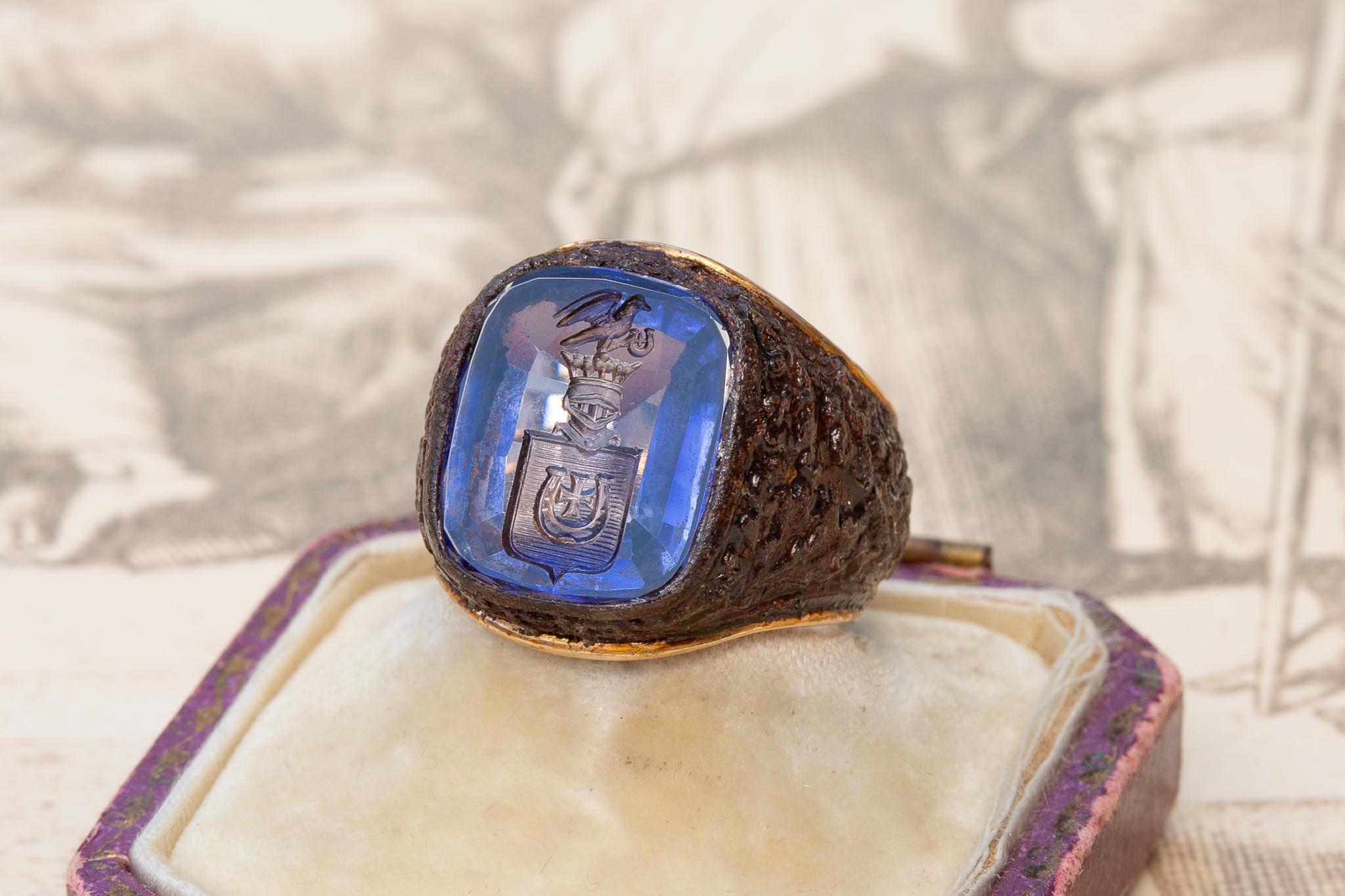 Rare Polish Noble Sapphire, Gold and Iron Ring Jastrzębiec Szlachta 2
