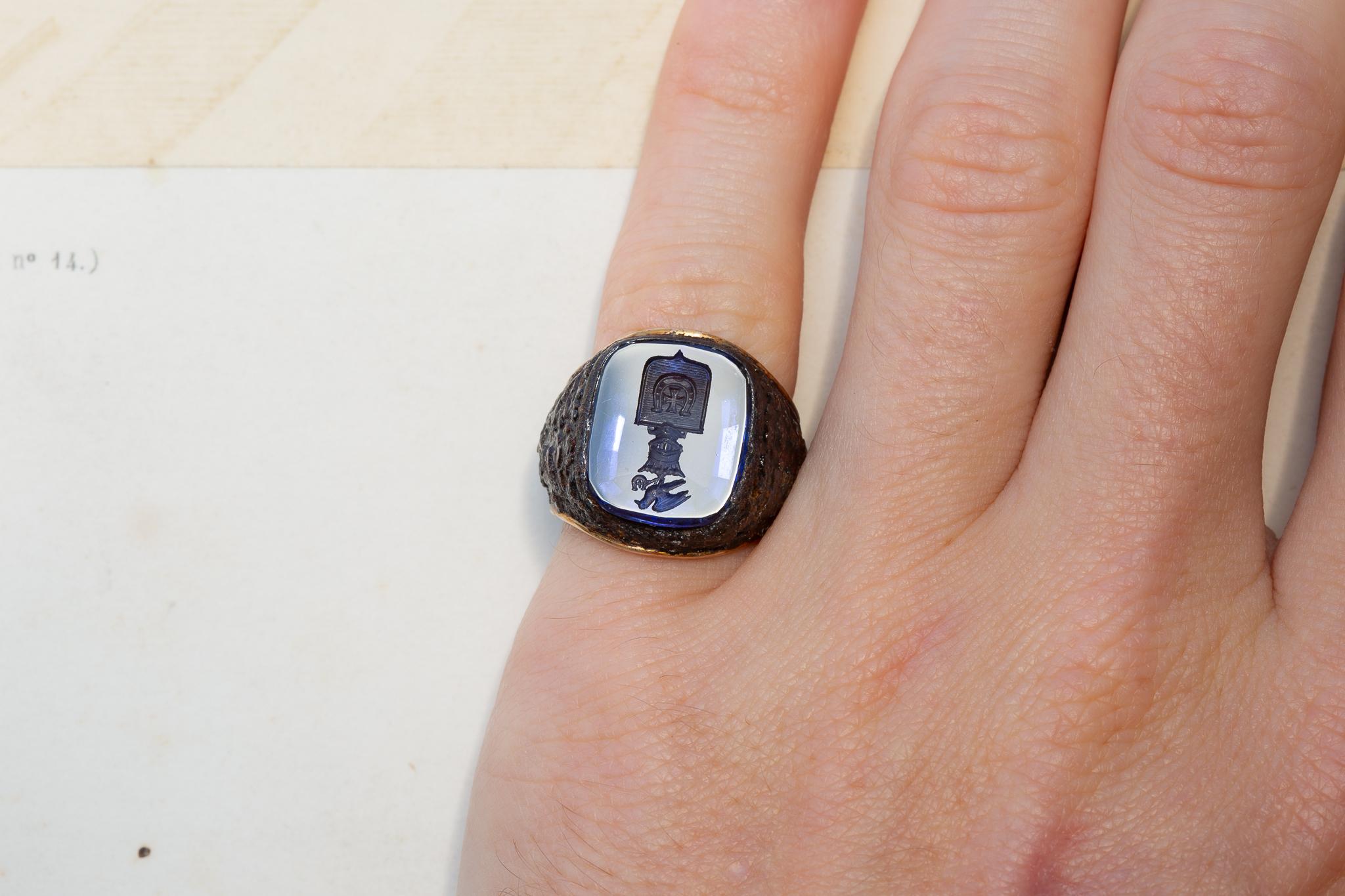Rare Polish Noble Sapphire, Gold and Iron Ring Jastrzębiec Szlachta 3