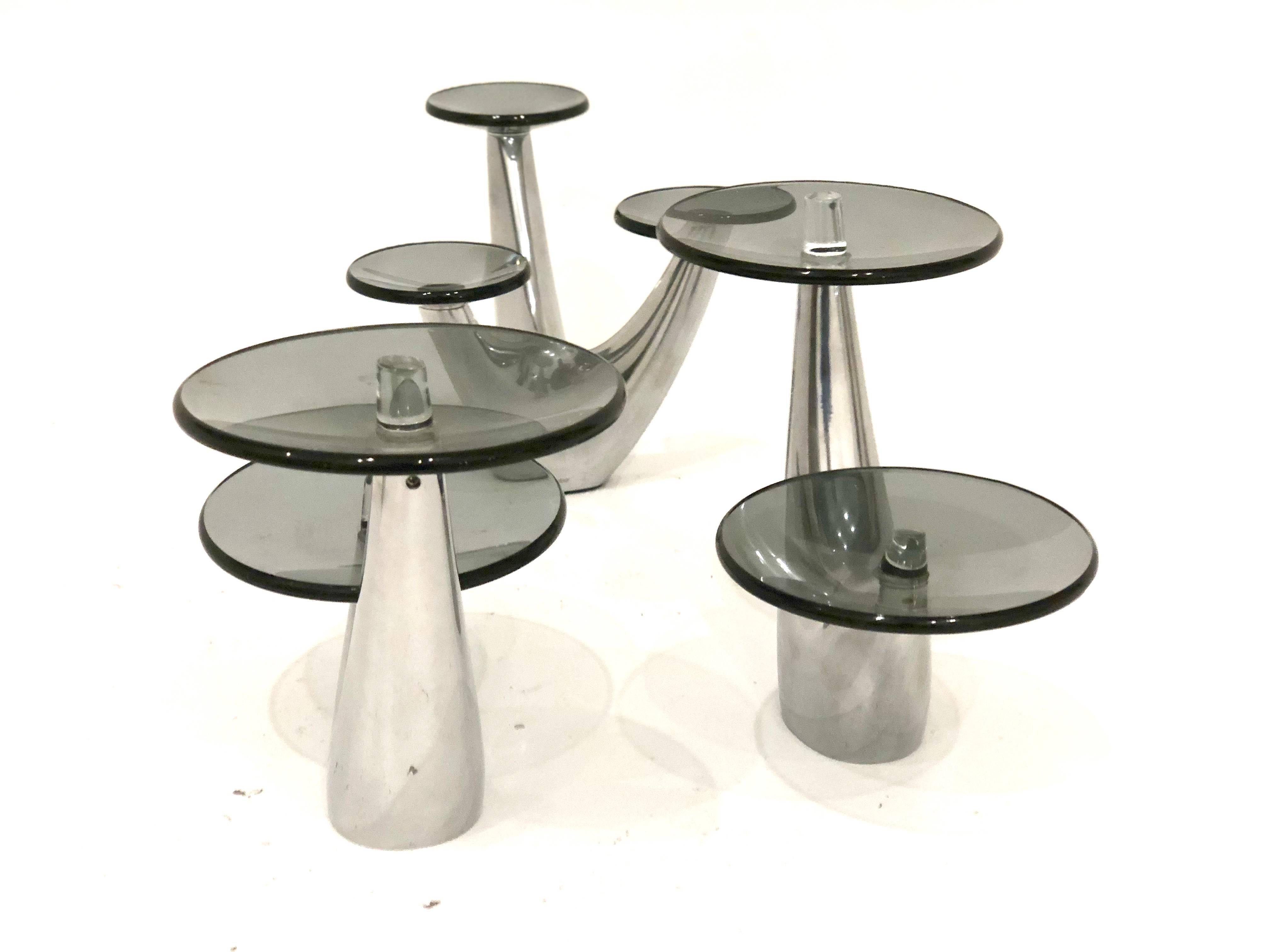 American Rare Polished Aluminum & Smoke Glass 3-Piece Set Morphik Stand by Karim Rashid