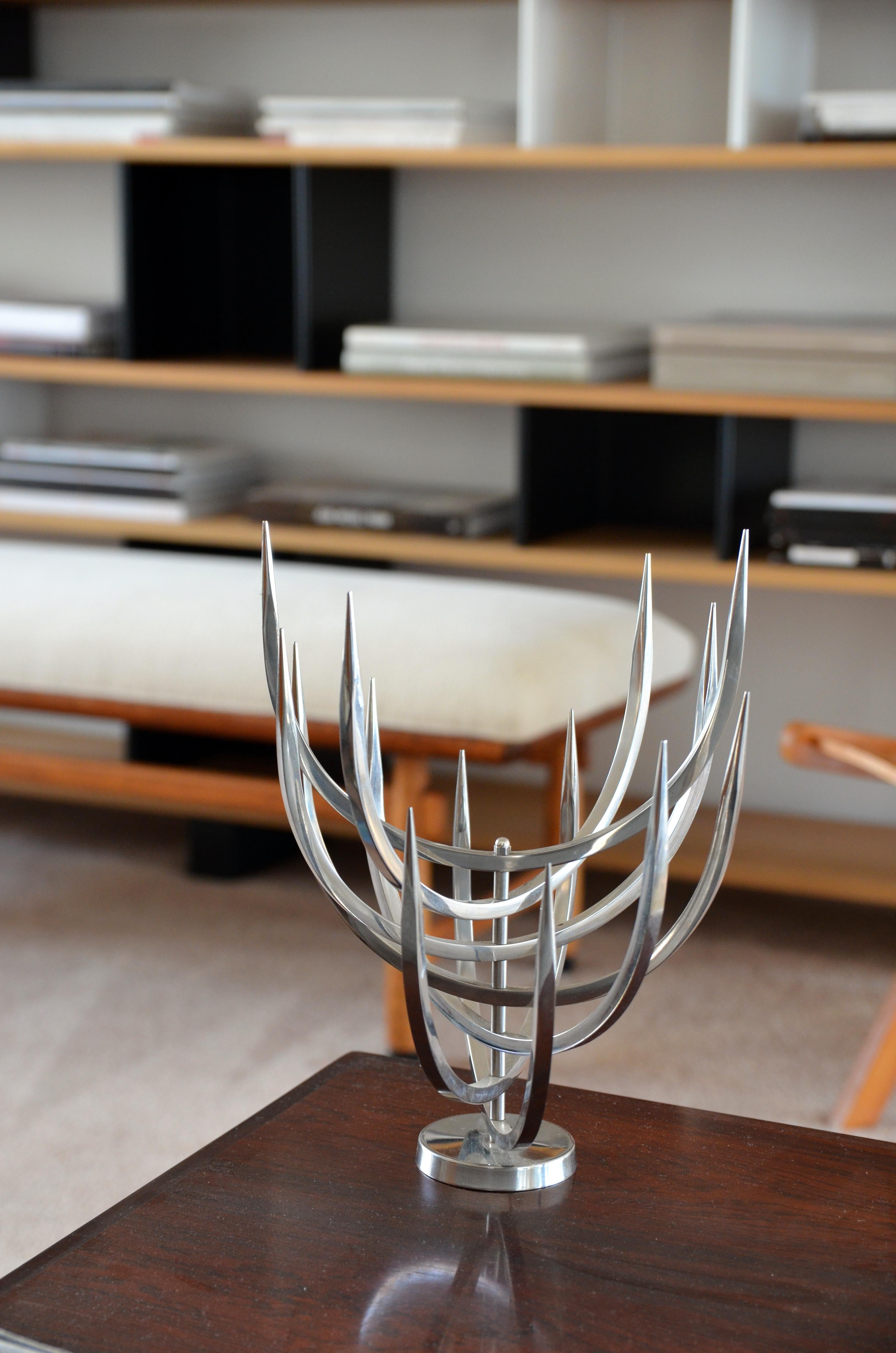 Rare Polished Stainless Steel Candle Tree by Xavier Feal In Excellent Condition For Sale In Los Angeles, CA