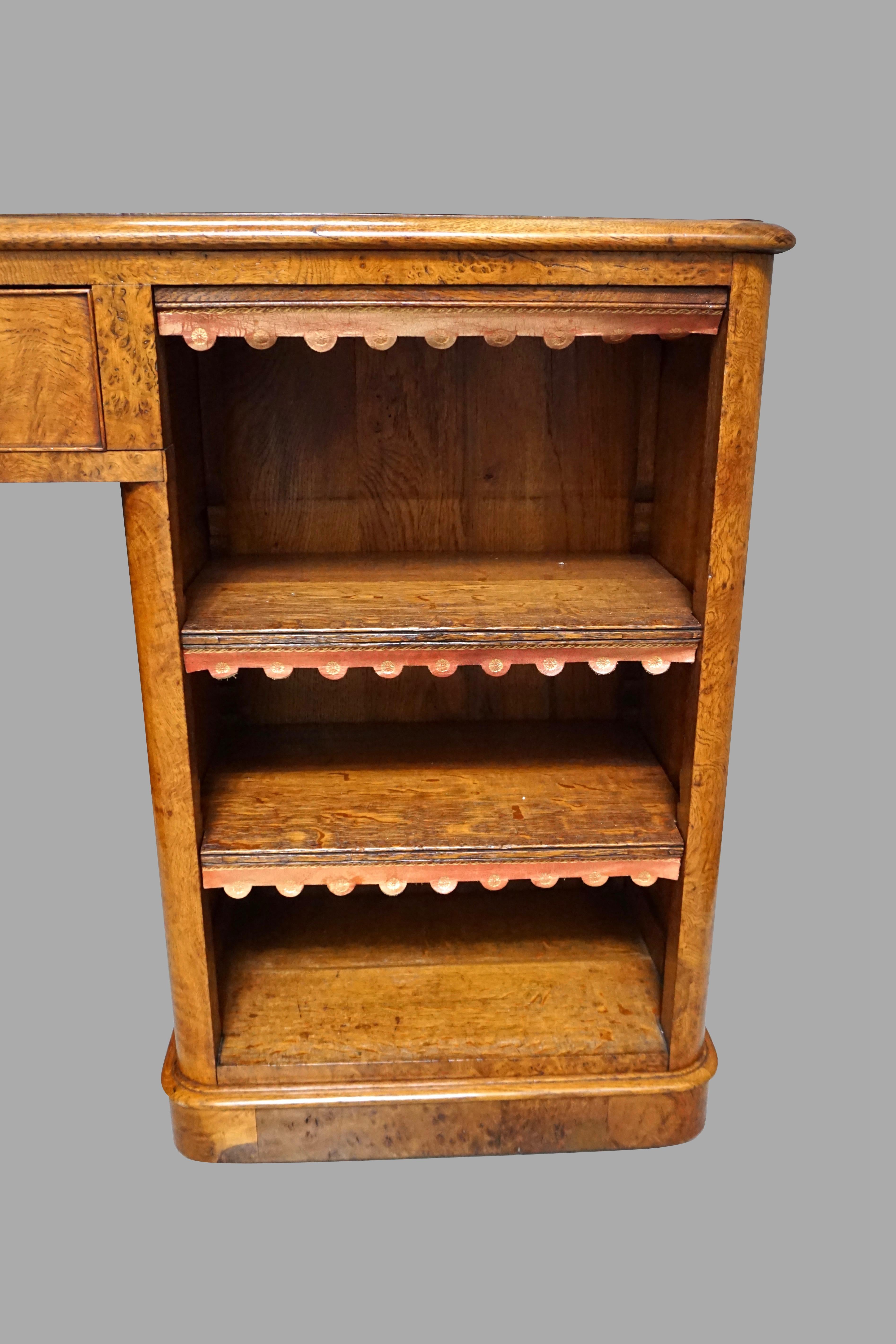 Rare Pollard Oak Partners Desk in the Manner of Gillows with Tooled Leather Top 4