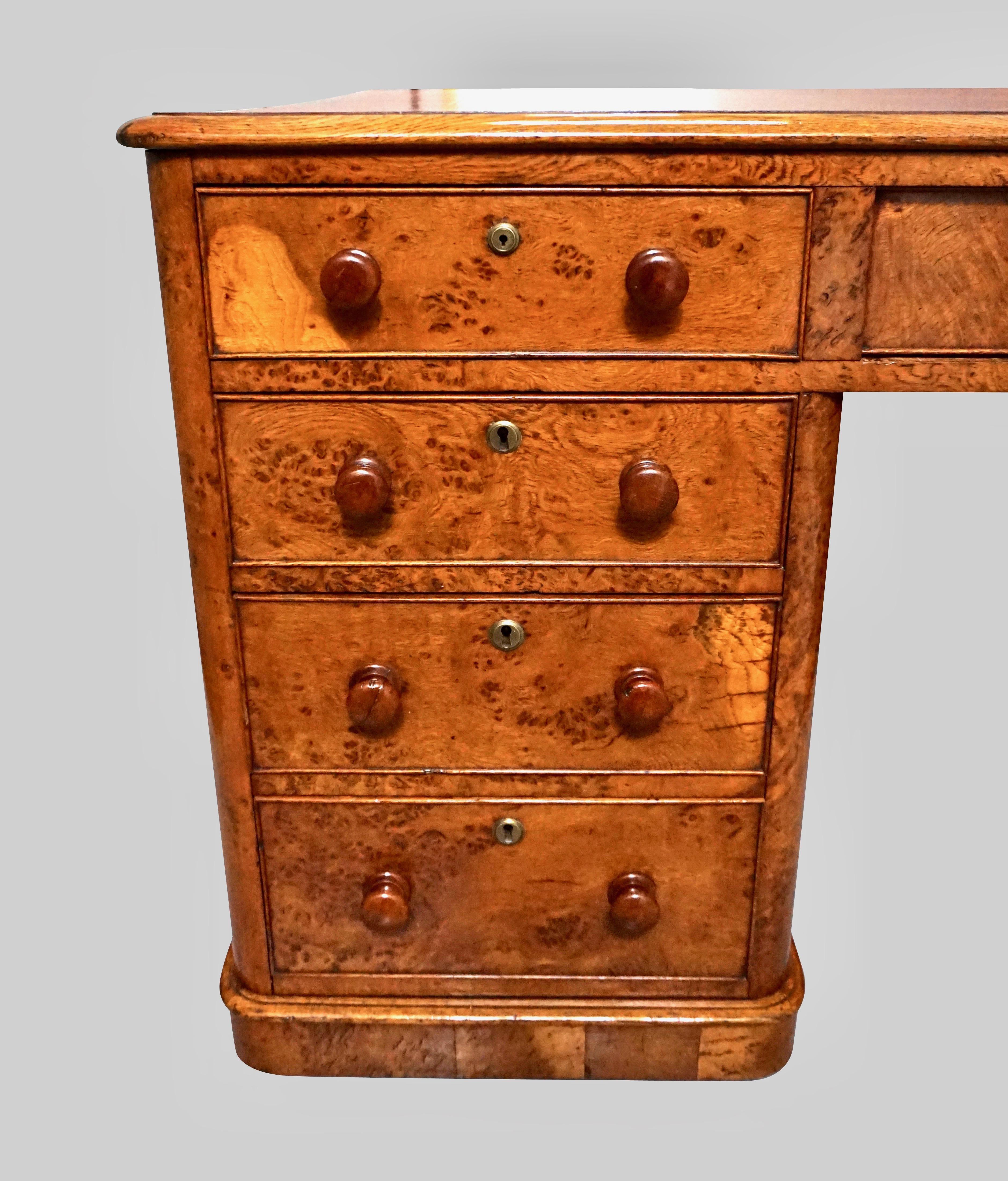 English Rare Pollard Oak Partners Desk in the Manner of Gillows with Tooled Leather Top