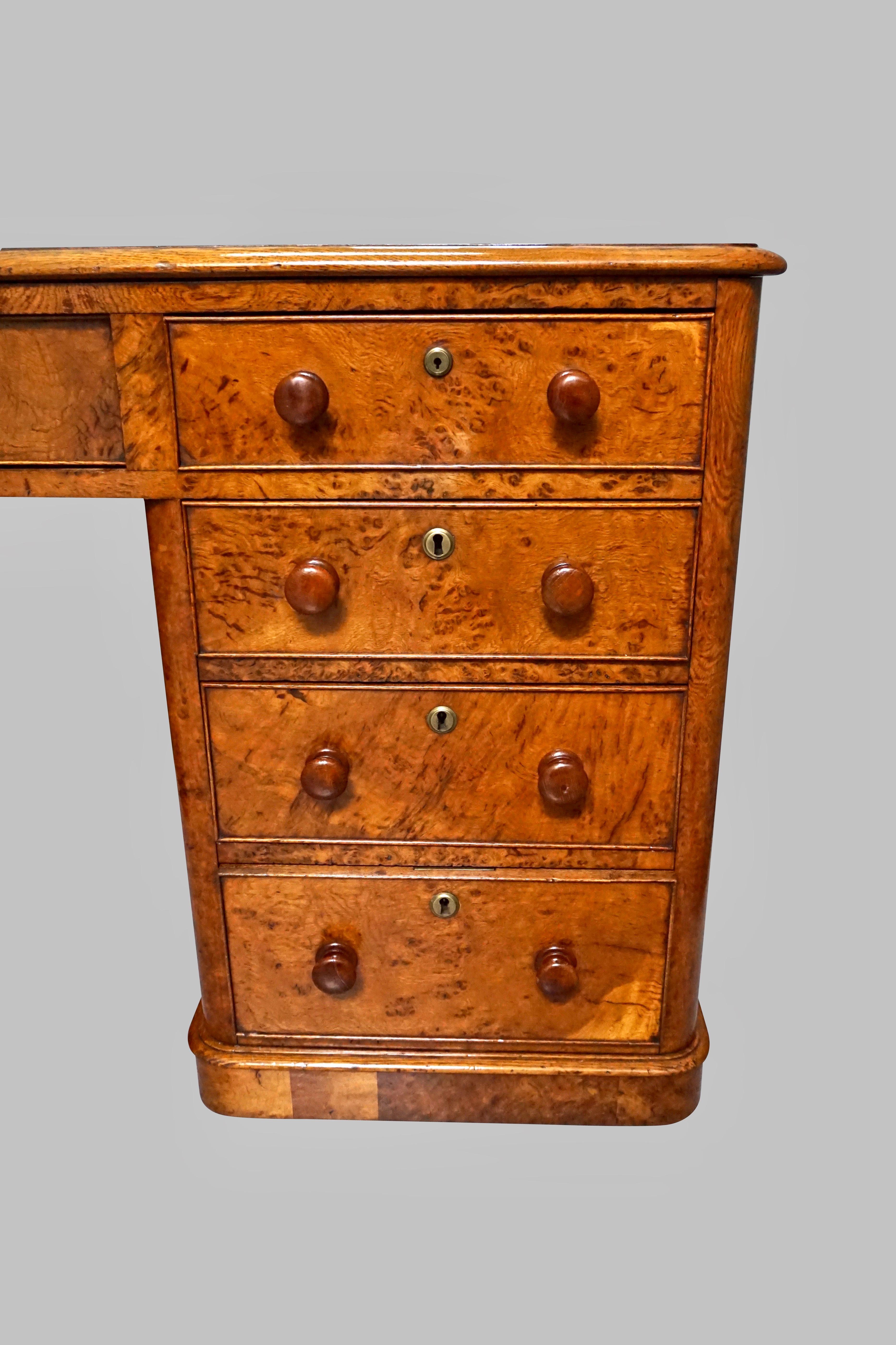 Rare Pollard Oak Partners Desk in the Manner of Gillows with Tooled Leather Top In Good Condition In San Francisco, CA