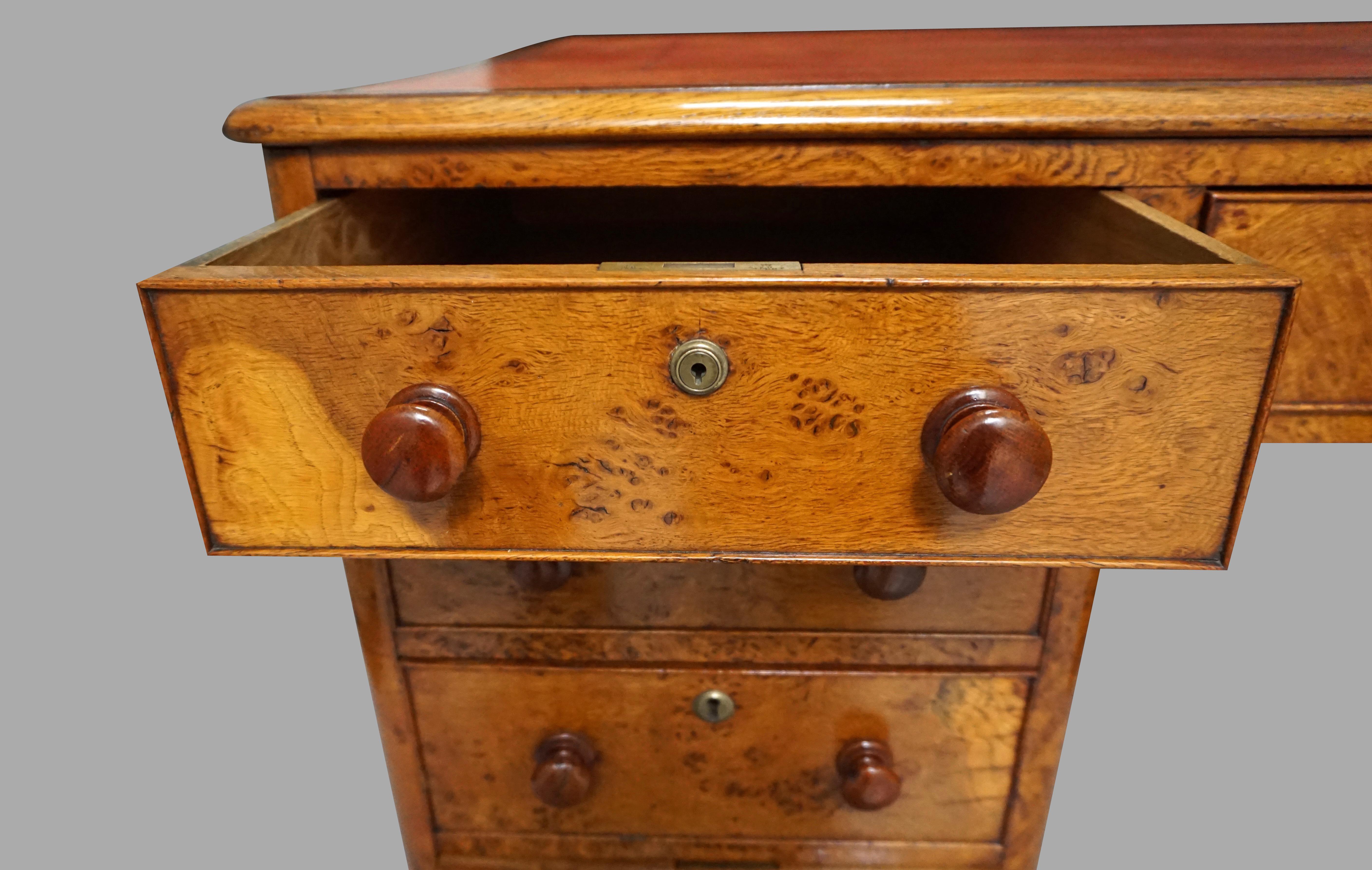 Rare Pollard Oak Partners Desk in the Manner of Gillows with Tooled Leather Top 1