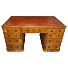 Antique Rare Pollard Oak Partners Desk in the Manner of Gillows with Tooled Leather Top