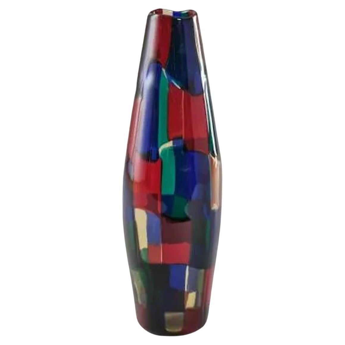 Rare vase Pezzato en verre de Murano polychrome de Fulvio Bianconi pour Venini