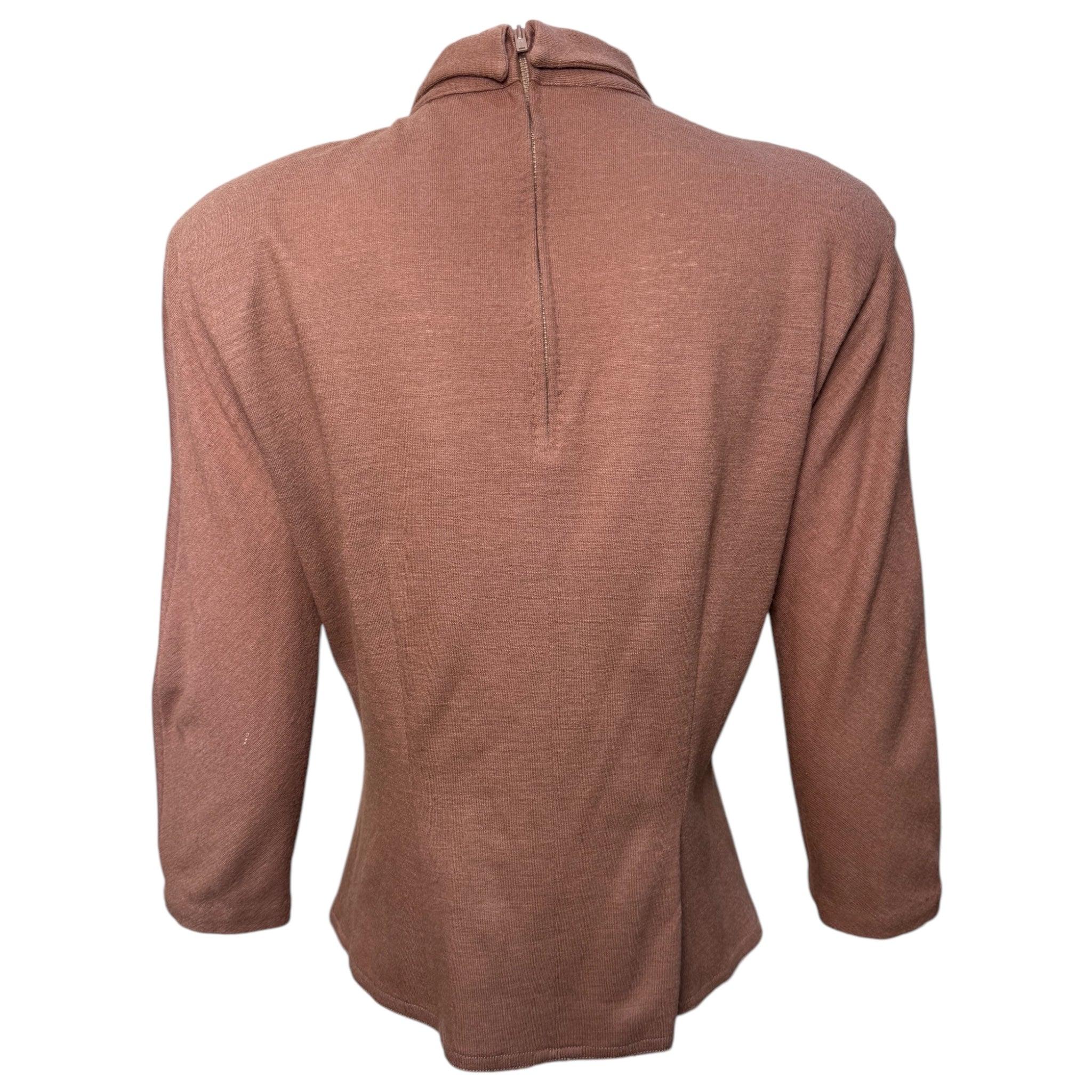 RARE Pudel-Applikation Mokkabraune Bluse mit Kragen, 1950er Jahre im Zustand „Hervorragend“ im Angebot in Los Angeles, CA
