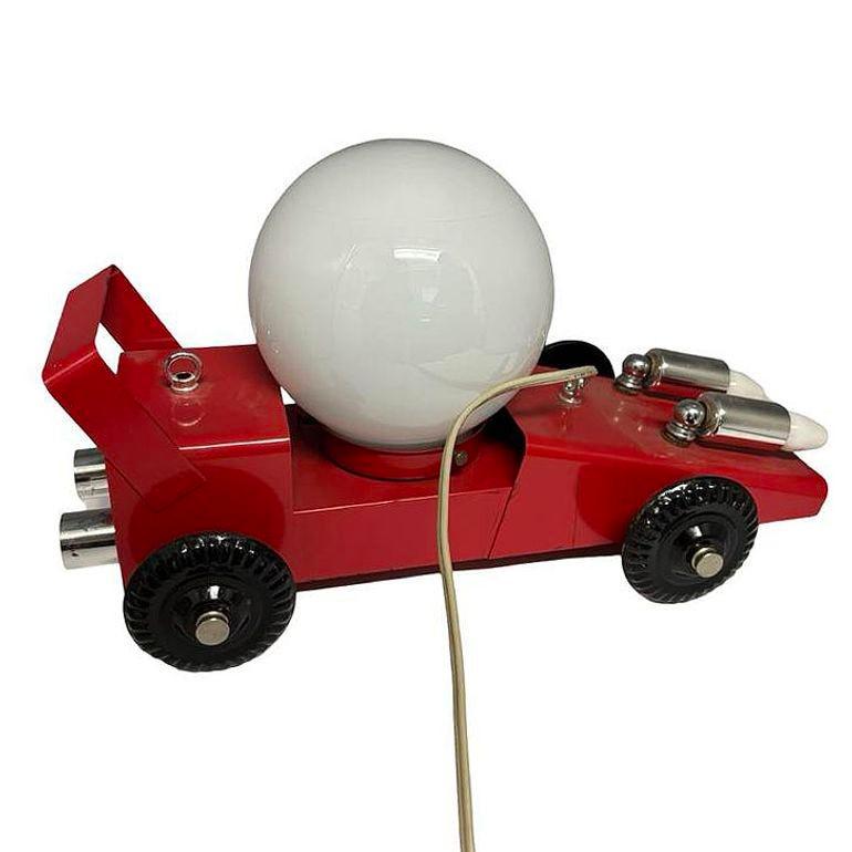 American Rare Pop Art Memphis Red Metal & Chrome Car Chandelier Pendant Lamp