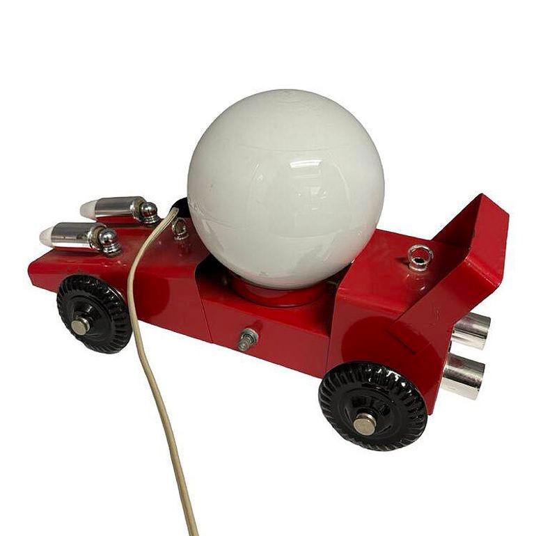 Late 20th Century Rare Pop Art Memphis Red Metal & Chrome Car Chandelier Pendant Lamp