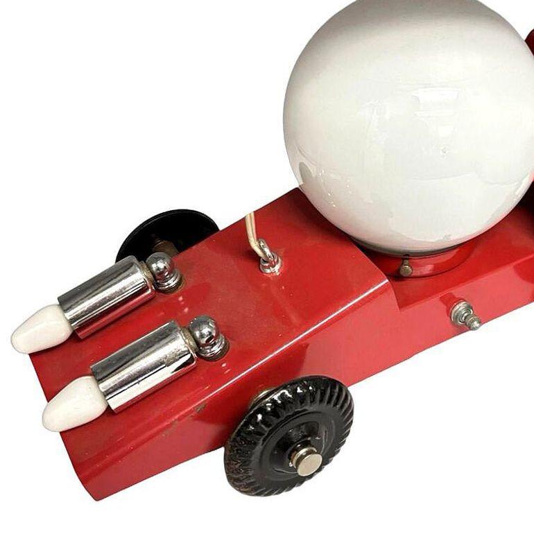 Rare Pop Art Memphis Red Metal & Chrome Car Chandelier Pendant Lamp 3