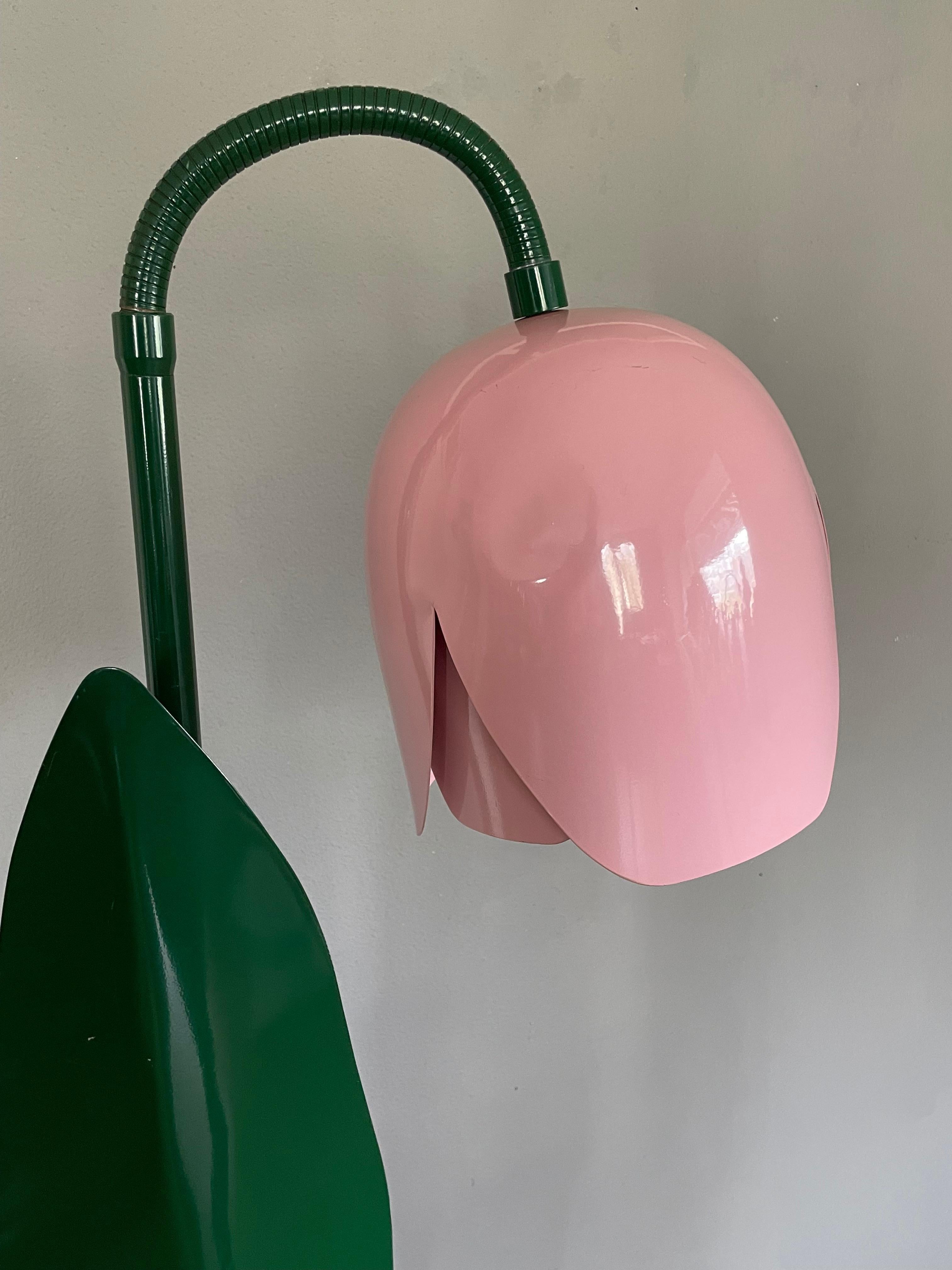Rare Pop Art Tulip Floor Lamp in Green and Lilac Painted Metal by Bliss UK 1980s 1