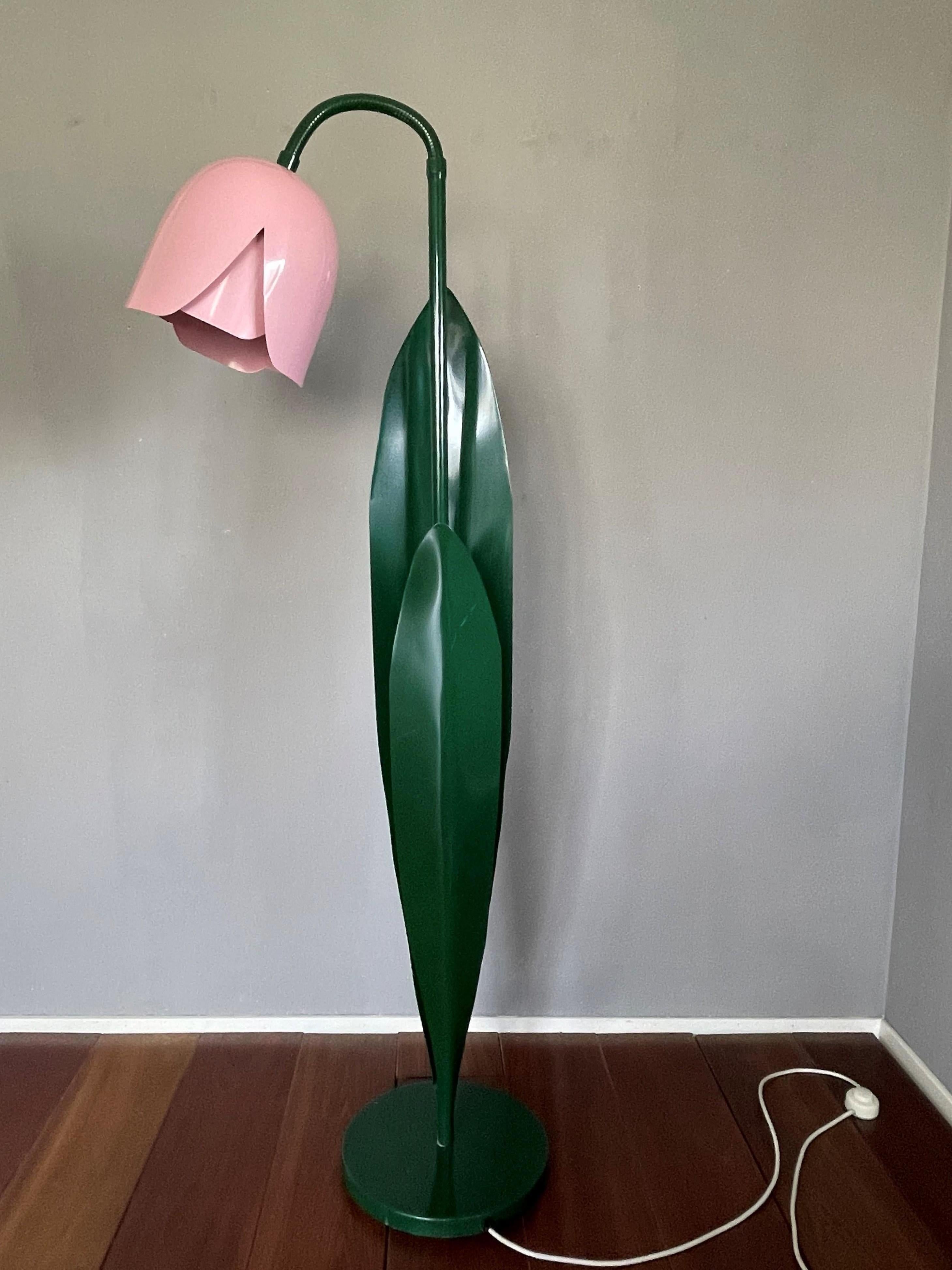 20th Century Rare Pop Art Tulip Floor Lamp in Green and Lilac Painted Metal by Bliss UK 1980s