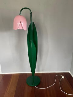 Rare Pop Art Tulip Floor Lamp in Green and Lilac Painted Metal by Bliss UK 1980s