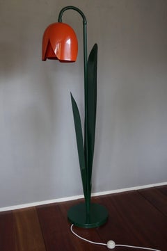 Rare Pop Art Tulip Floor Lamp in Green and Red Painted Metal by Bliss UK 1980s