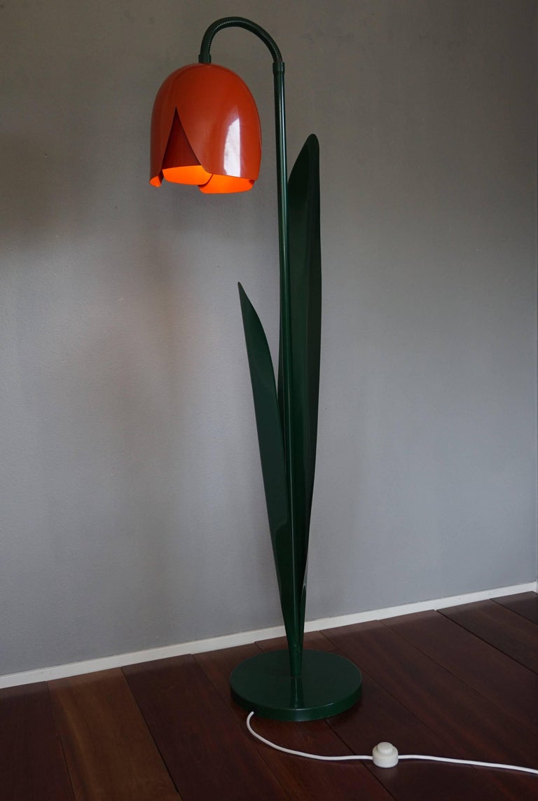 Rare Pop Art Tulip Floor Lamp in Green and Red Painted Metal by Bliss UK 1980s