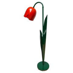 Rare Pop Art Tulip Floor Lamp in Green and Red Painted Metal by Bliss UK 1980s