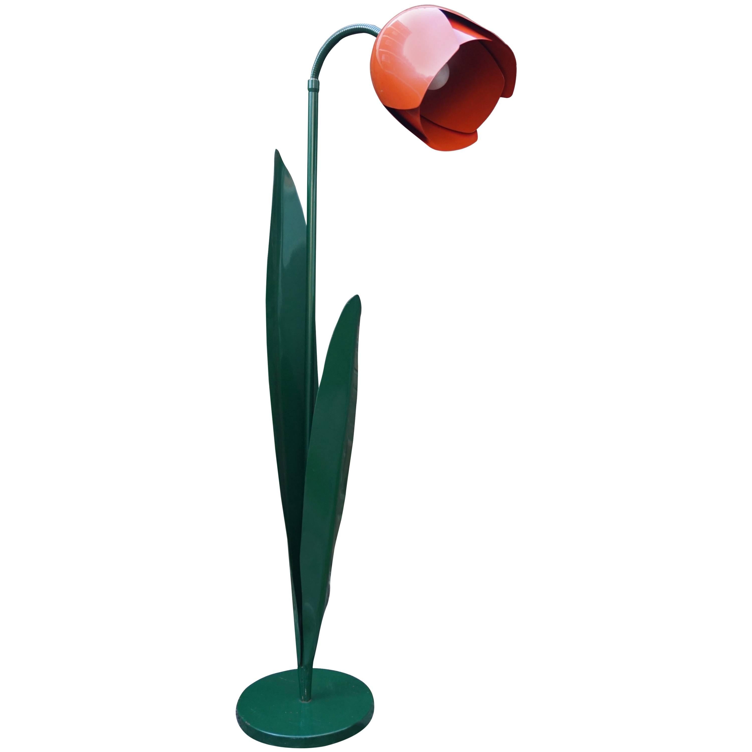 Rare Pop Art Tulip Floor Lamp in Green and Red Painted Metal by Bliss UK 1980s