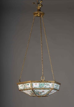 Rare Porcelain Lamp Mount, in Bronze Frames Charles X, Paris, Early 19th Century