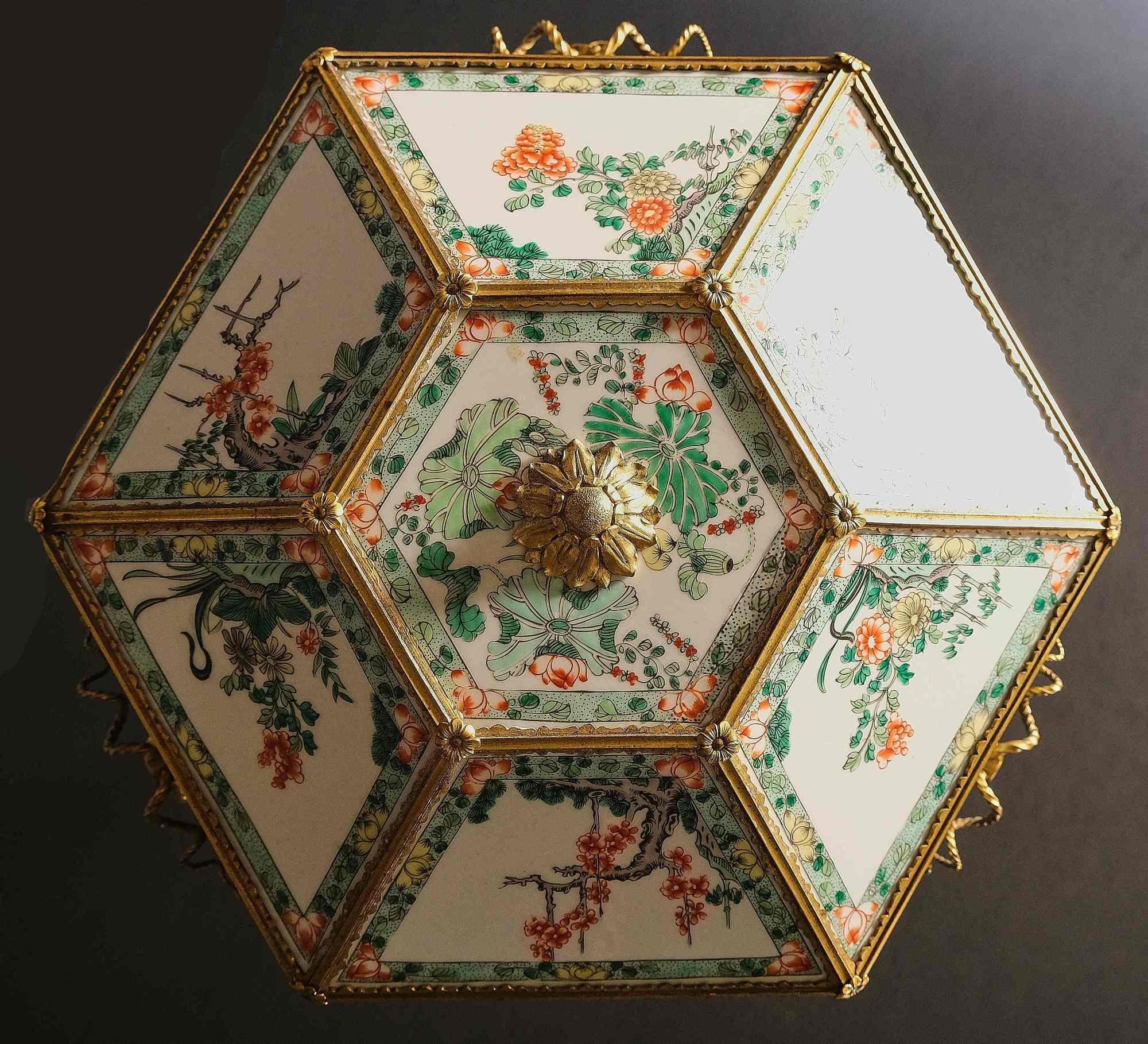 Rare Porcelain Lamp Mount, in Bronze Frames Charles X, Paris, Early 19th Century For Sale 2
