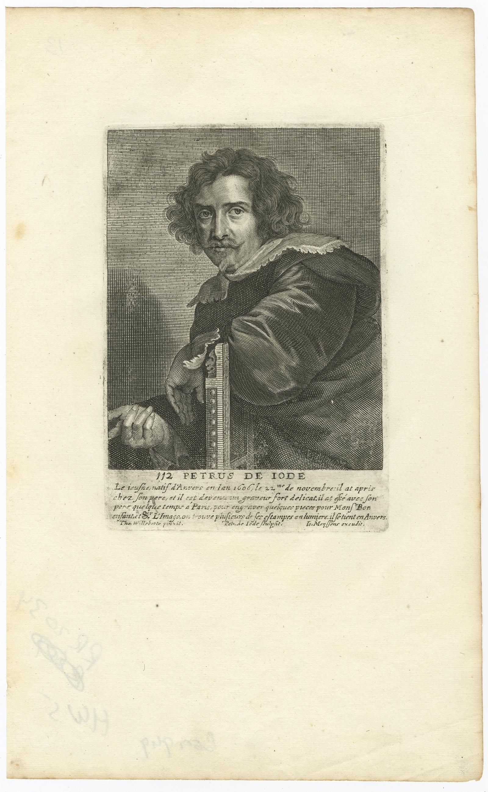 Rare Portrait of Flemish Baroque Printmaker of Pieter de Jode the Younger, 1694 In Good Condition For Sale In Langweer, NL