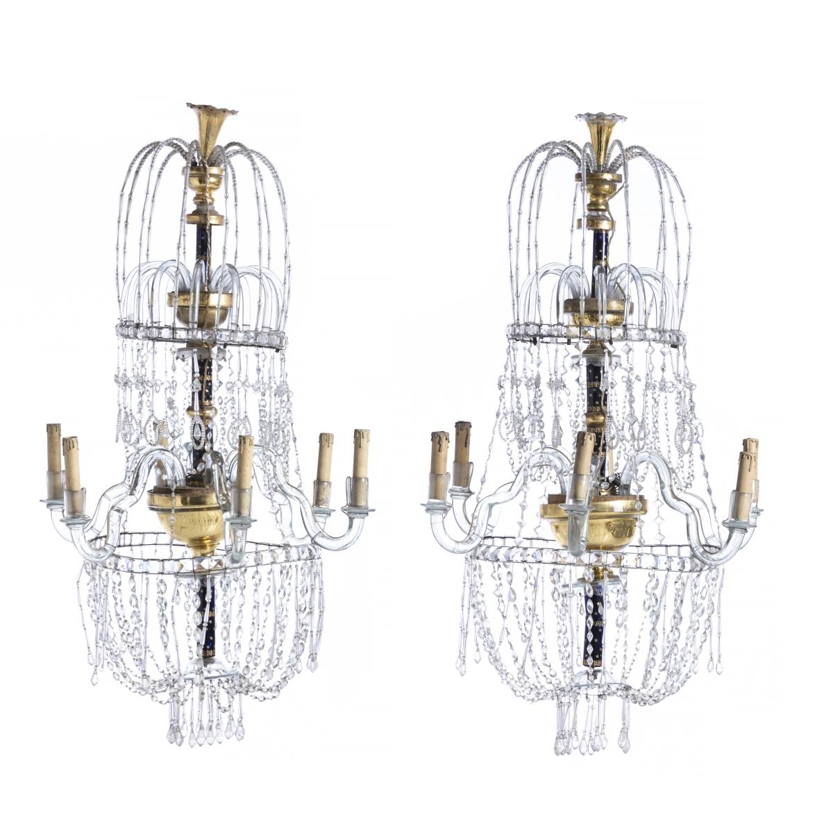 Hand-Crafted Rare Portuguese Pair of Bag Chandelier 18th Century For Sale