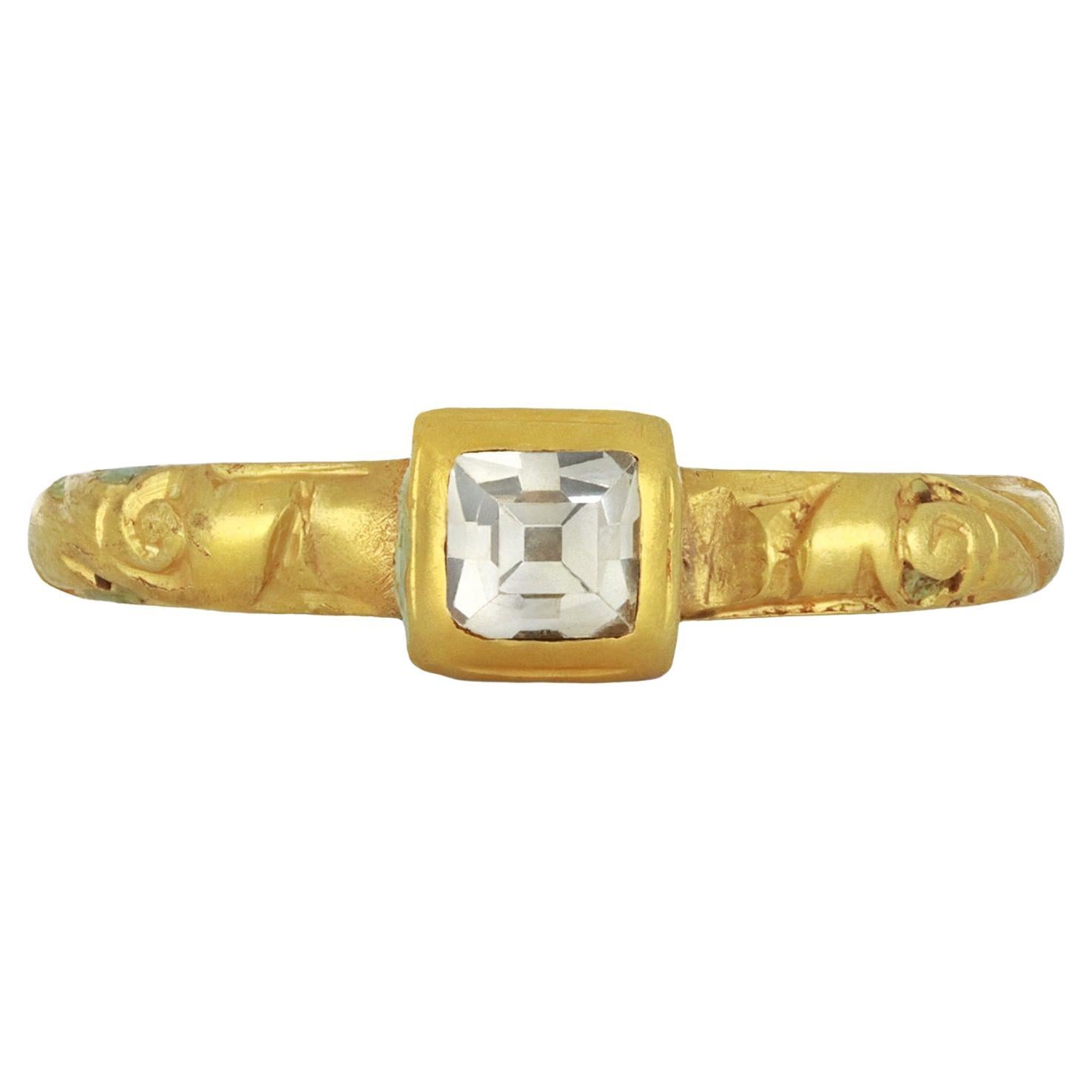 Rare Post-Medieval Diamond and Enamel Ring, circa 1550-1650