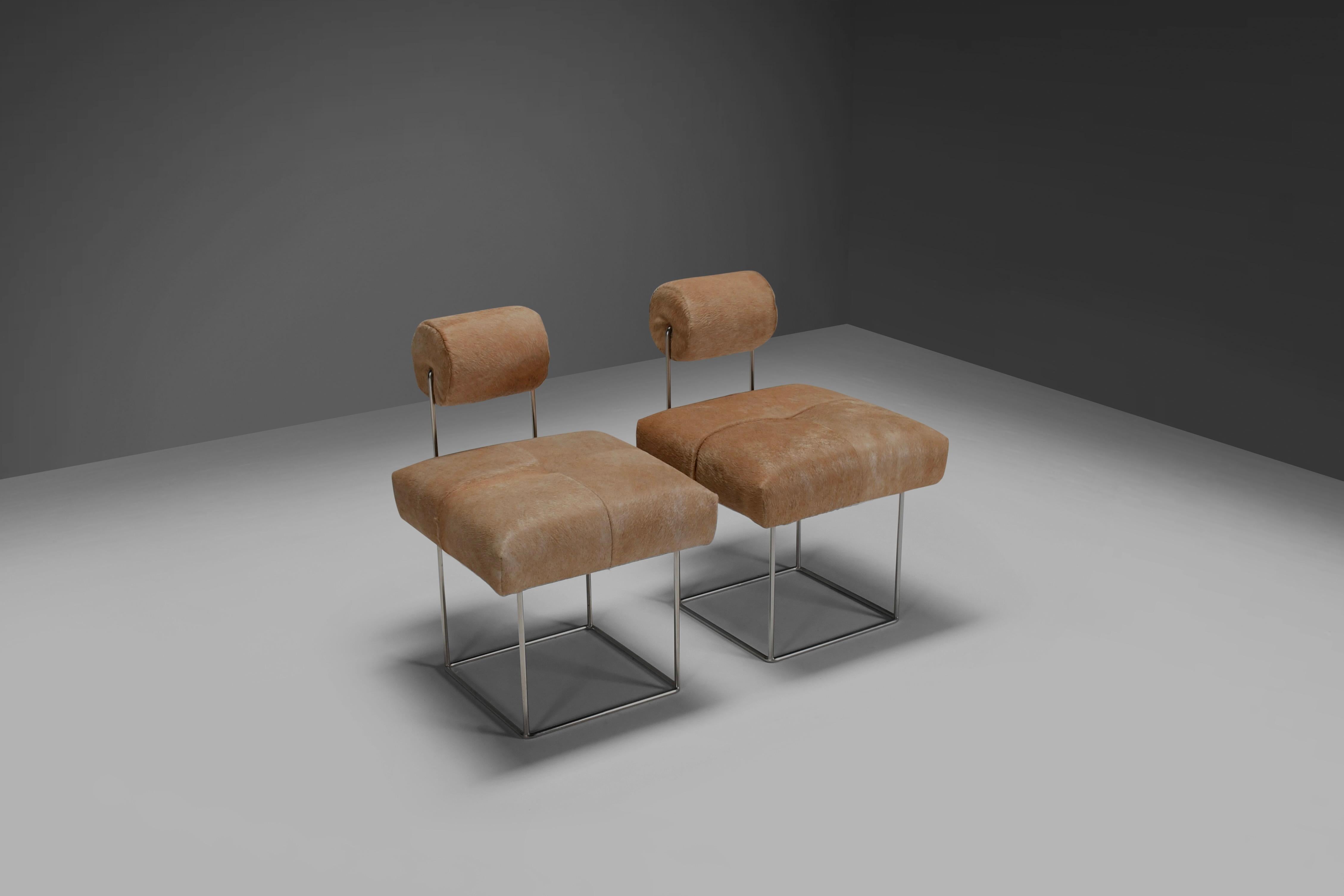 Metal Rare Postmodern Cowhide Side Chairs by Fritz Brückner, Germany 1980s For Sale