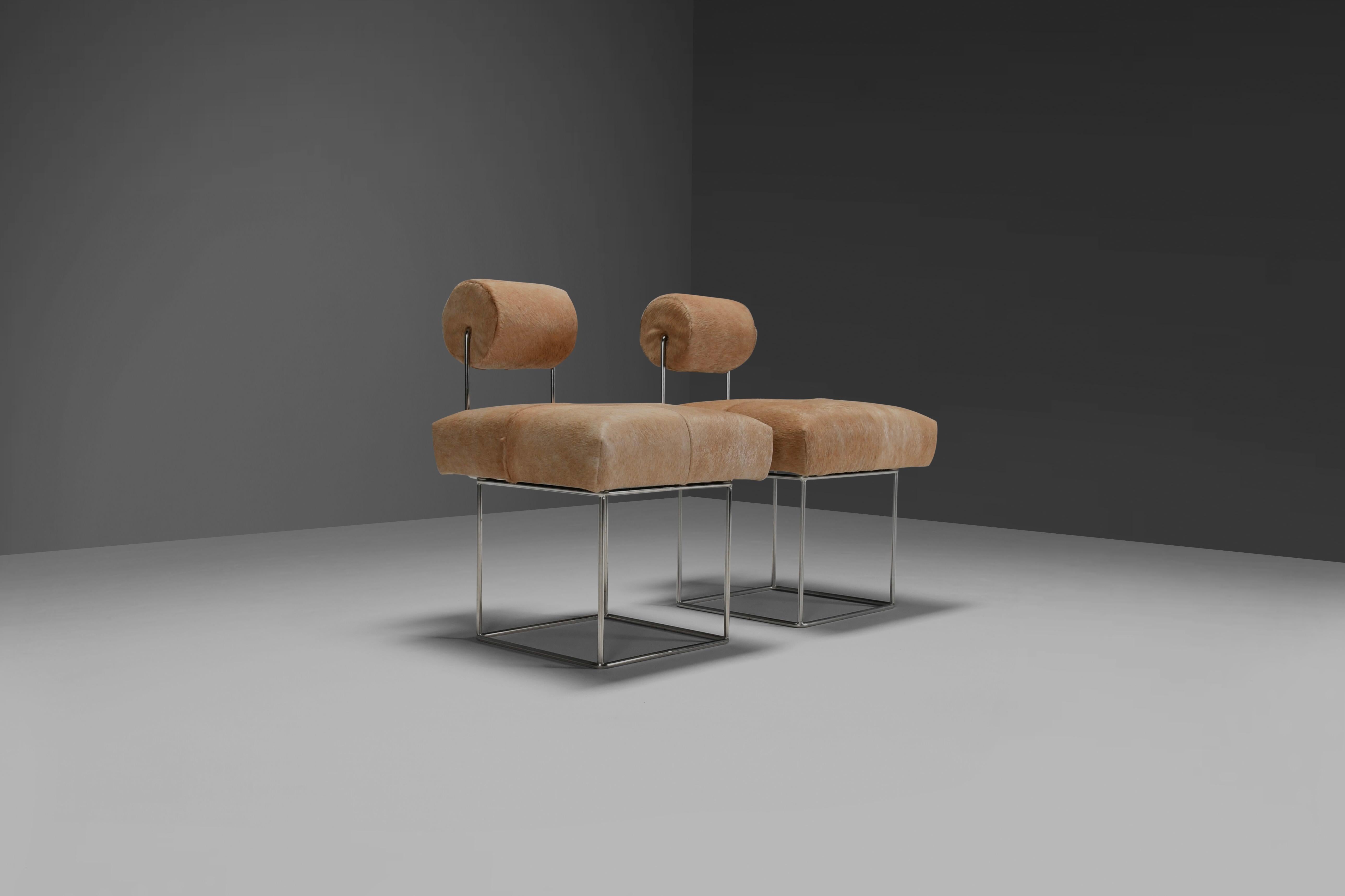 Rare Postmodern Cowhide Side Chairs by Fritz Brückner, Germany 1980s For Sale 1