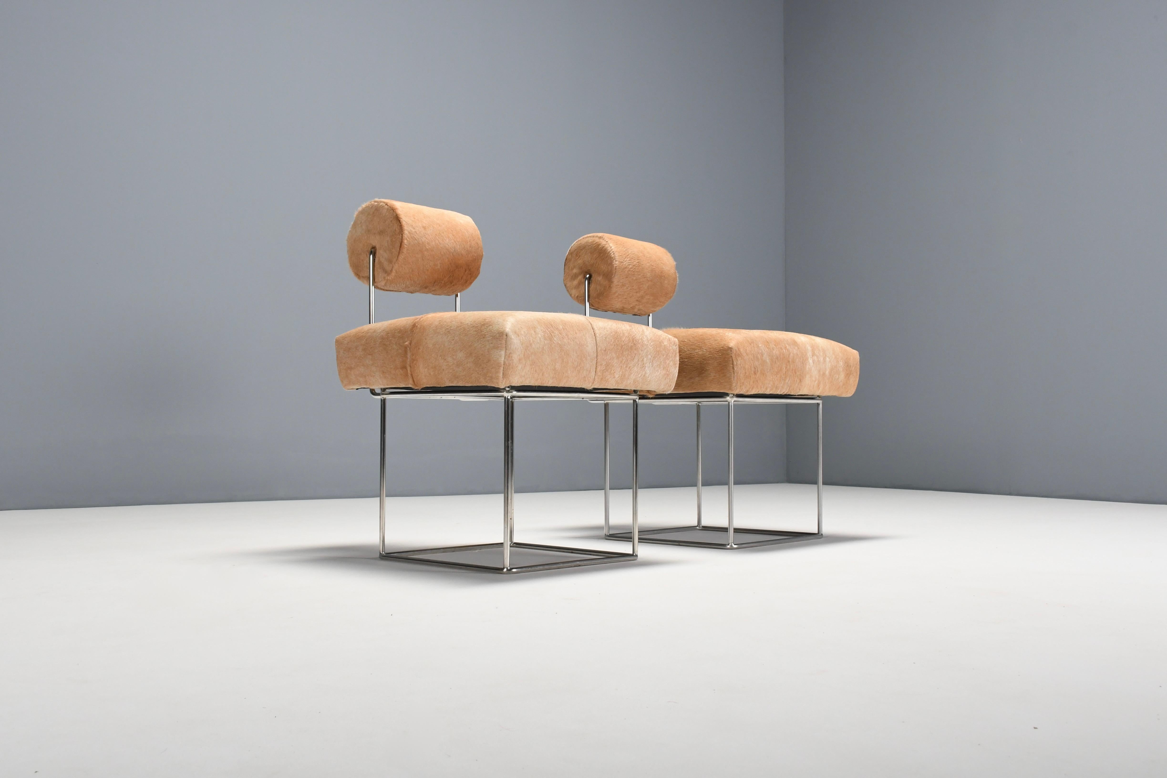 Rare Postmodern Cowhide Side Chairs by Fritz Brückner, Germany 1980s