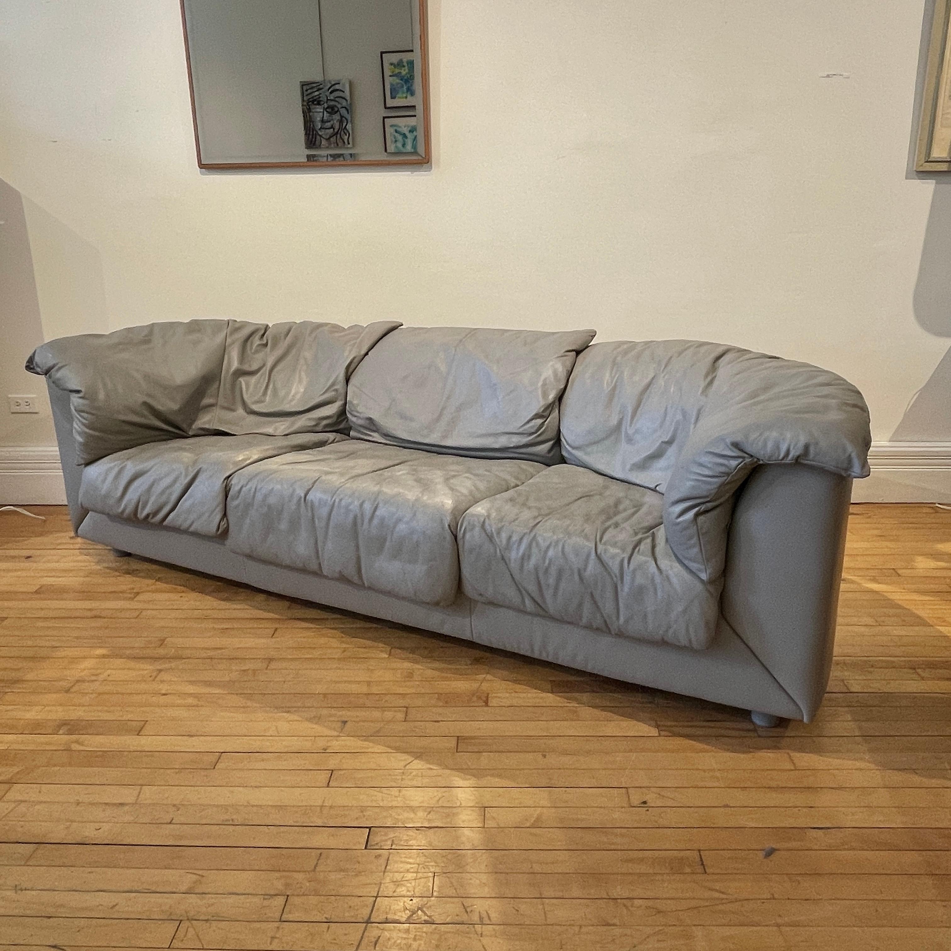 Rare Postmodern De Sede Sofa in Grey Leather 4