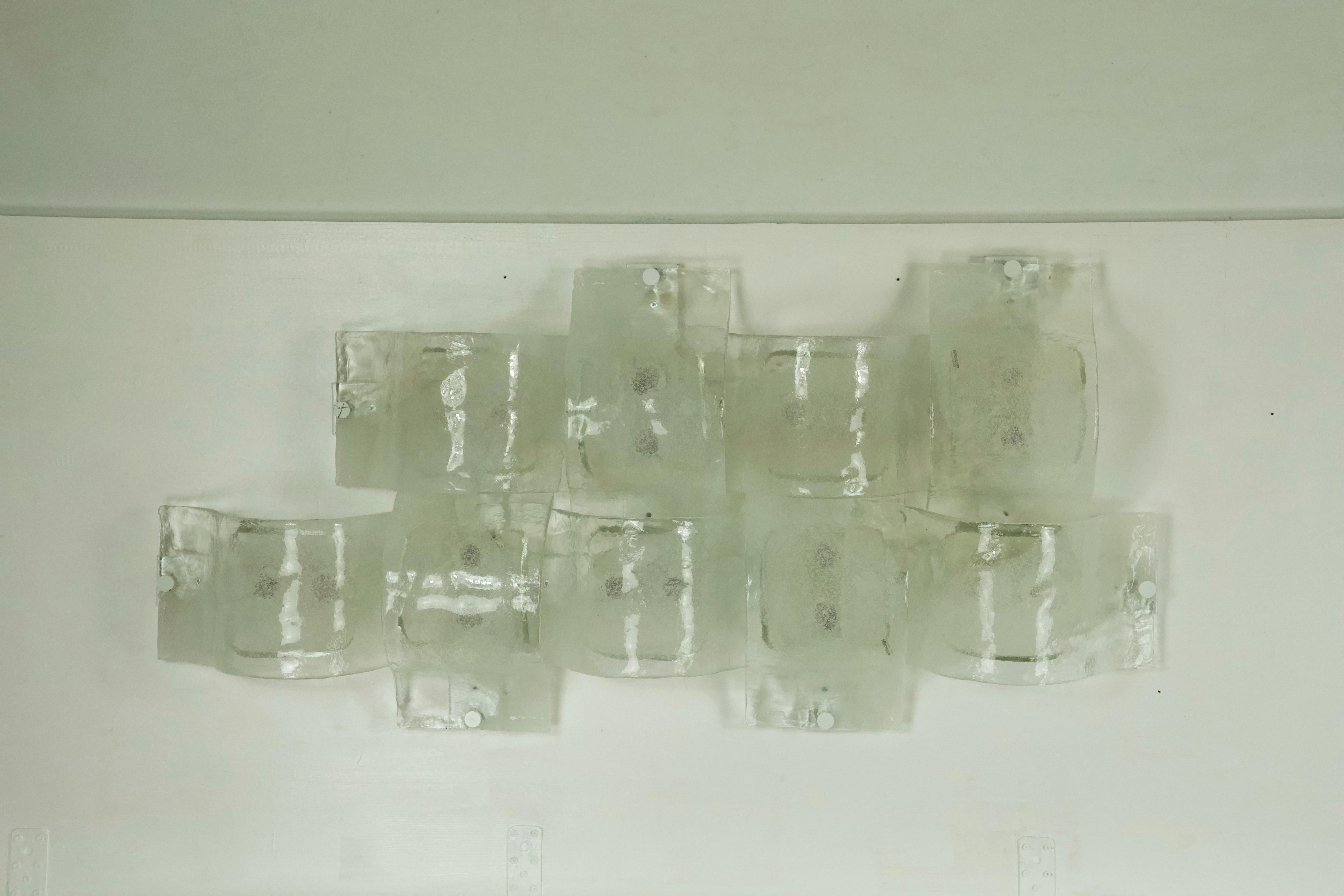 Rare Postmodern panel of 9 sconces in pulegoso murano glass, Mazzega 1970s For Sale 3
