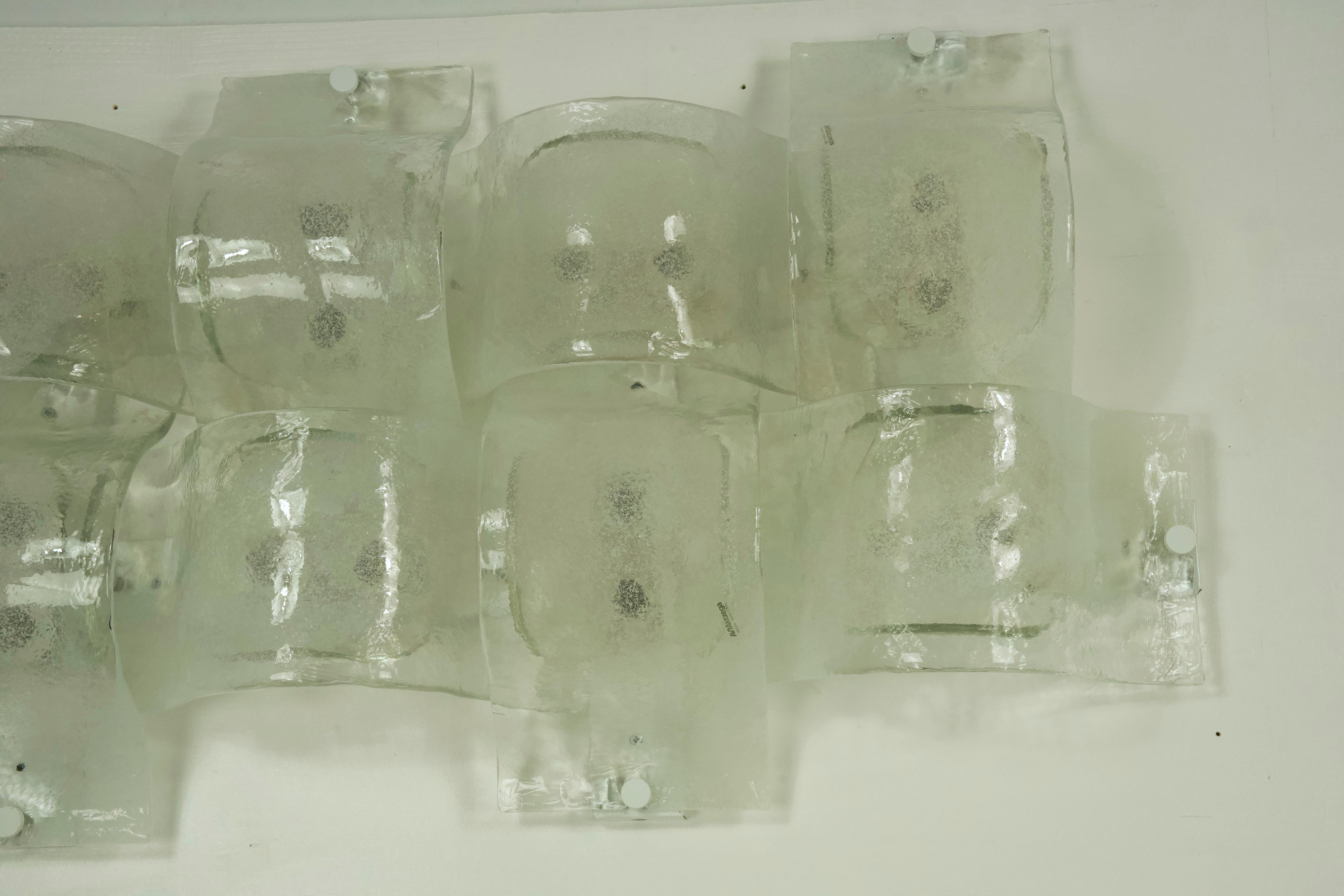 Rare Postmodern panel of 9 sconces in pulegoso murano glass, Mazzega 1970s For Sale 4