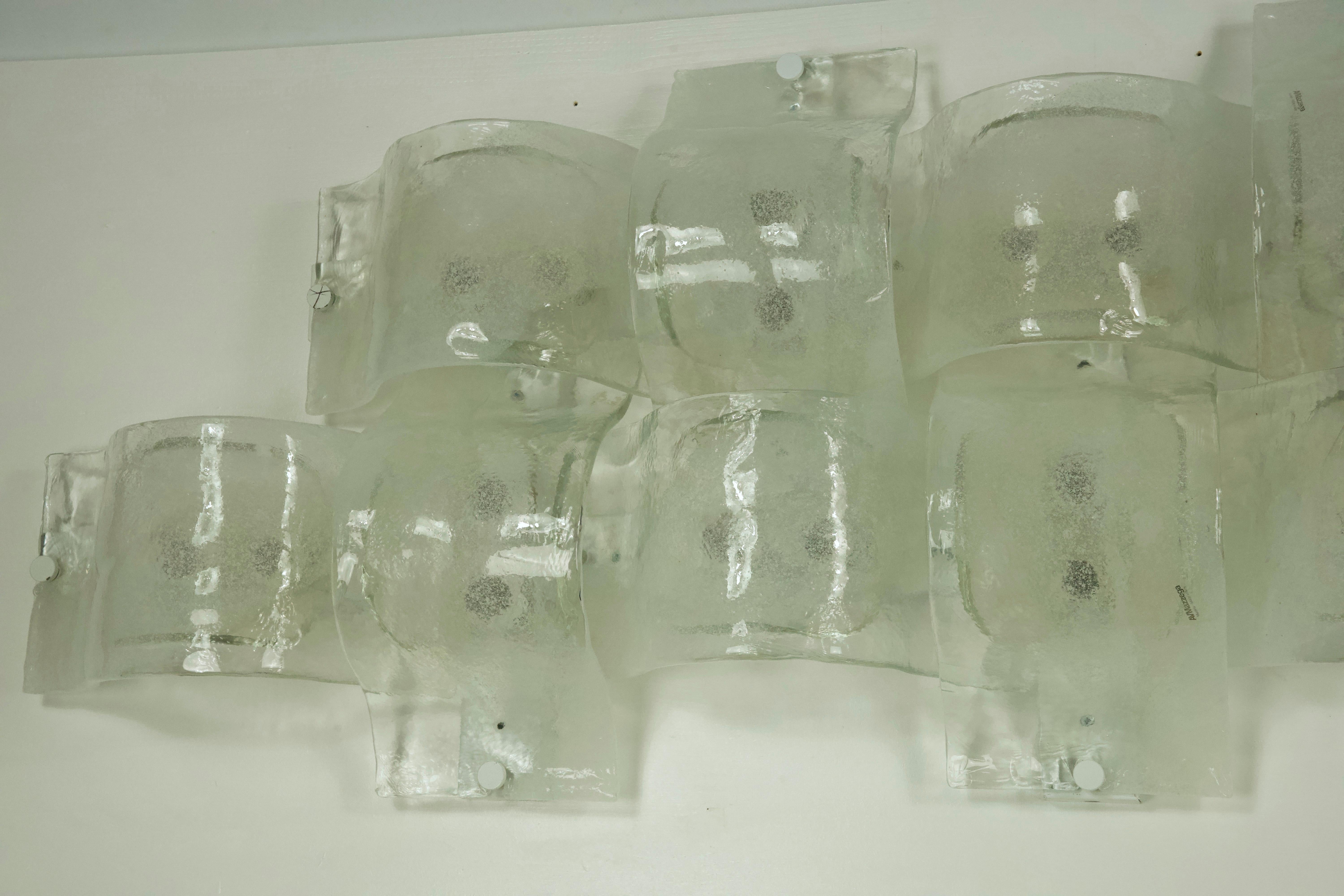 Rare Postmodern panel of 9 sconces in pulegoso murano glass, Mazzega 1970s For Sale 5