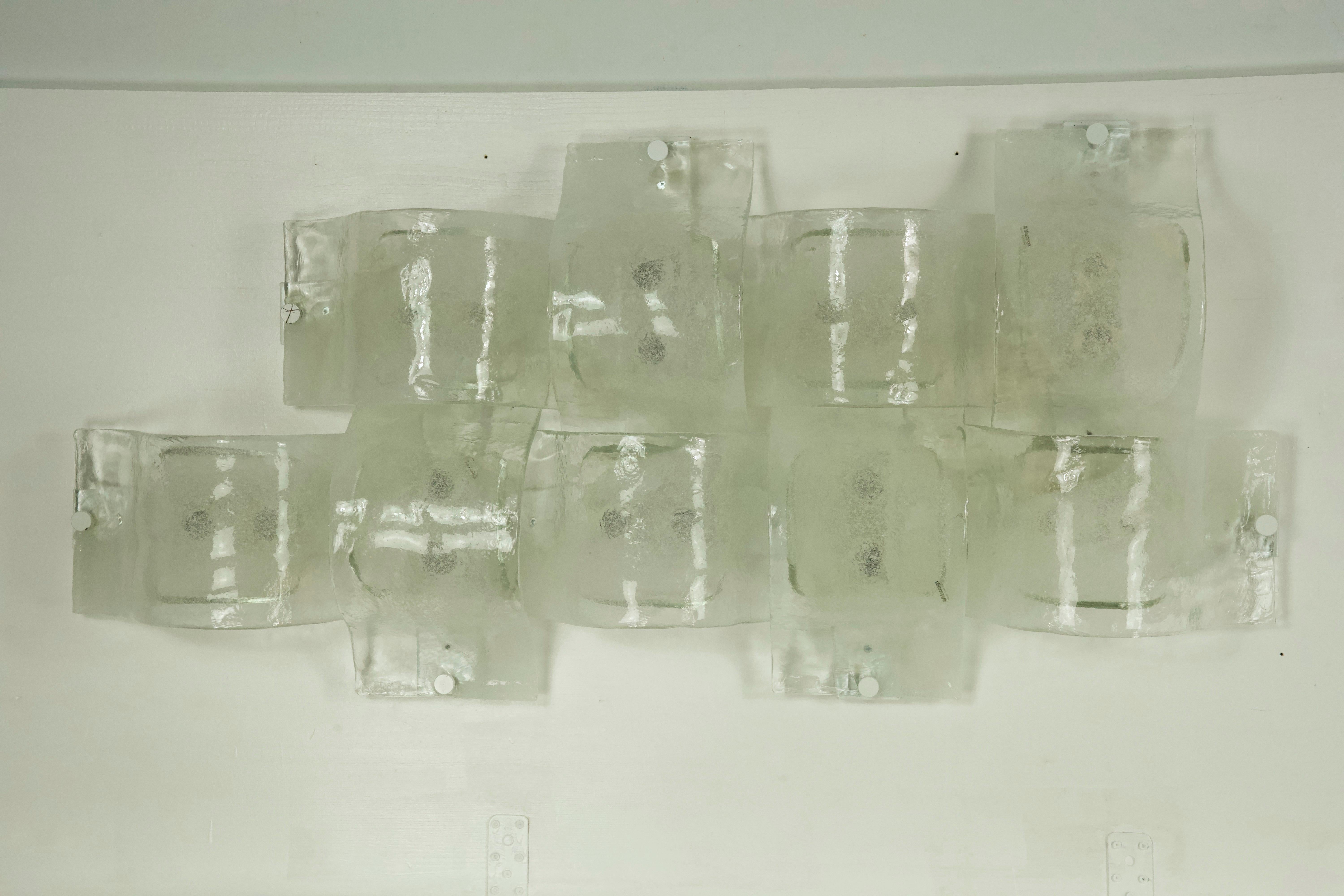 Rare Postmodern panel of 9 sconces in pulegoso murano glass, Mazzega 1970s For Sale 6